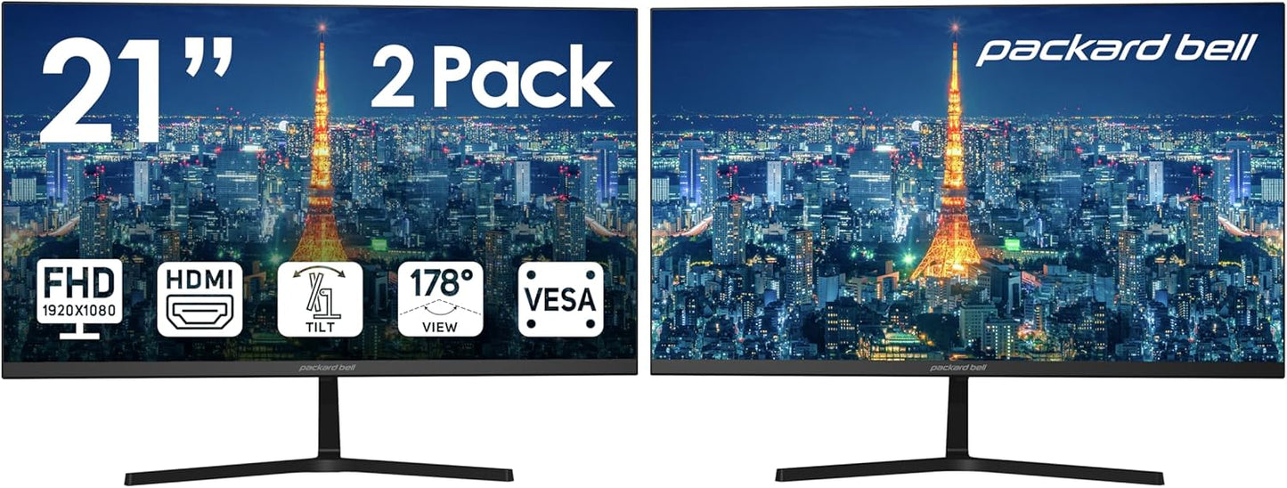 Ultrawide FHD Monitor 2 Pack - VESA, Tilt Adjust, Slim Bezel