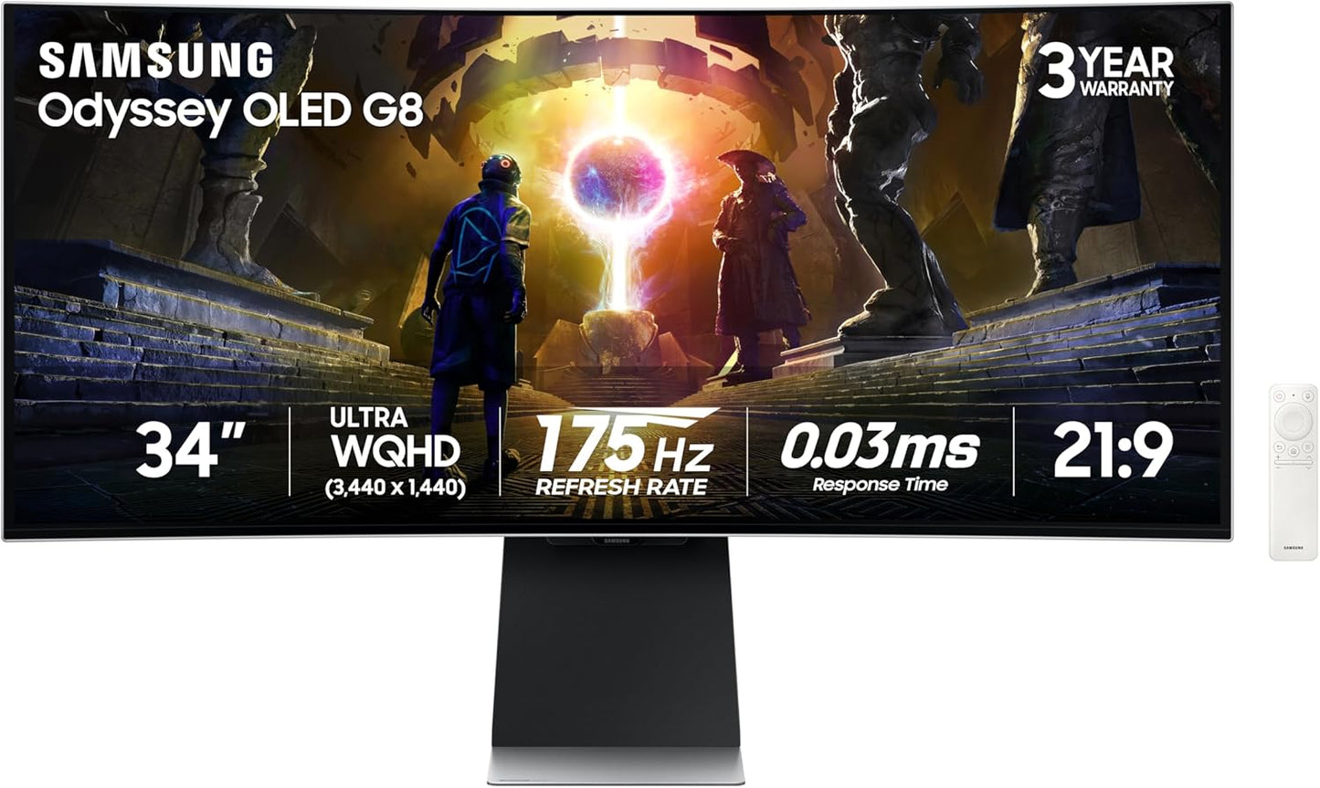 Samsung 34 in Odyssey OLED G8 Ultra-QWHD Curved Gaming Monitor