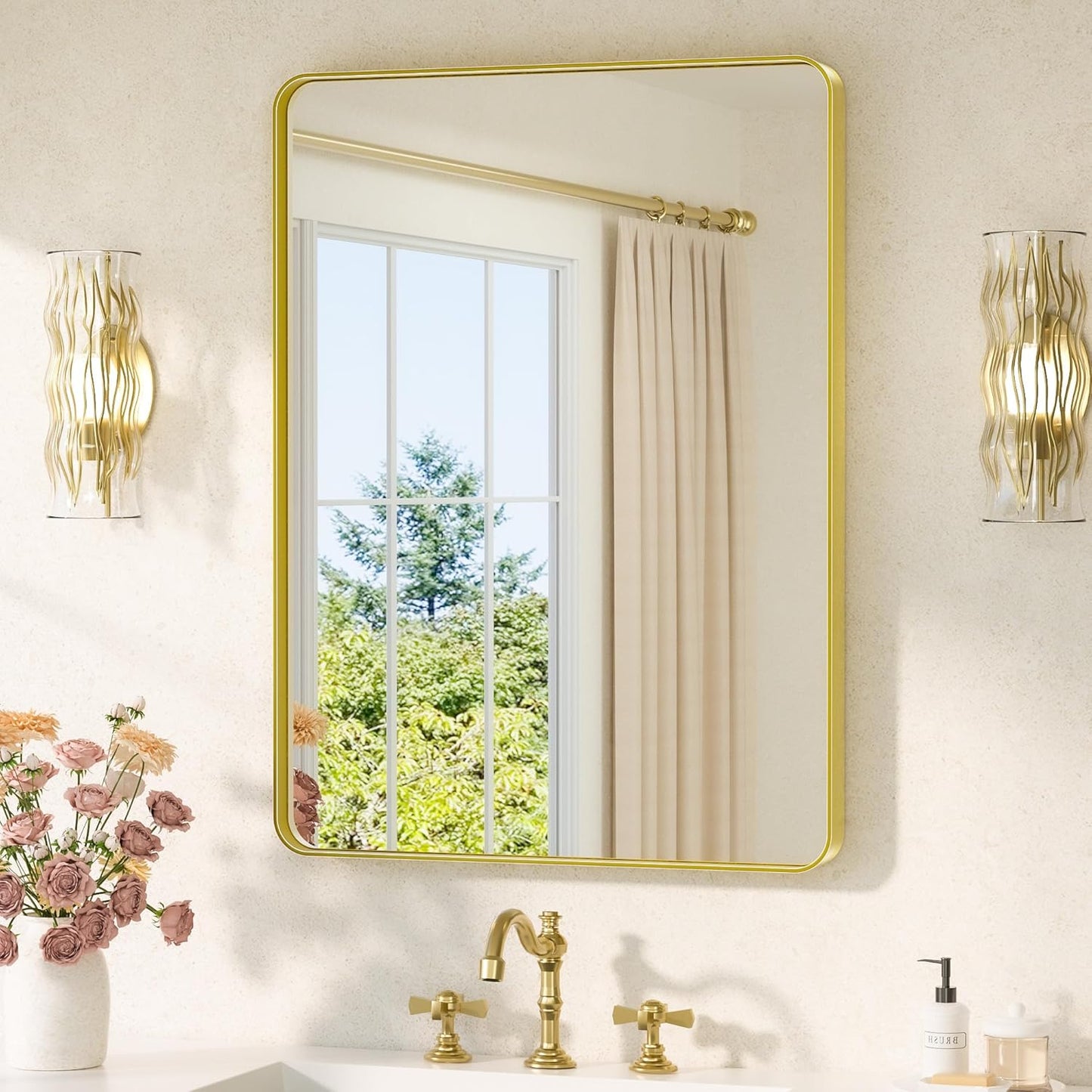 TETOTE Brushed Gold Bathroom Mirror 24 x 32 for Modern Decor