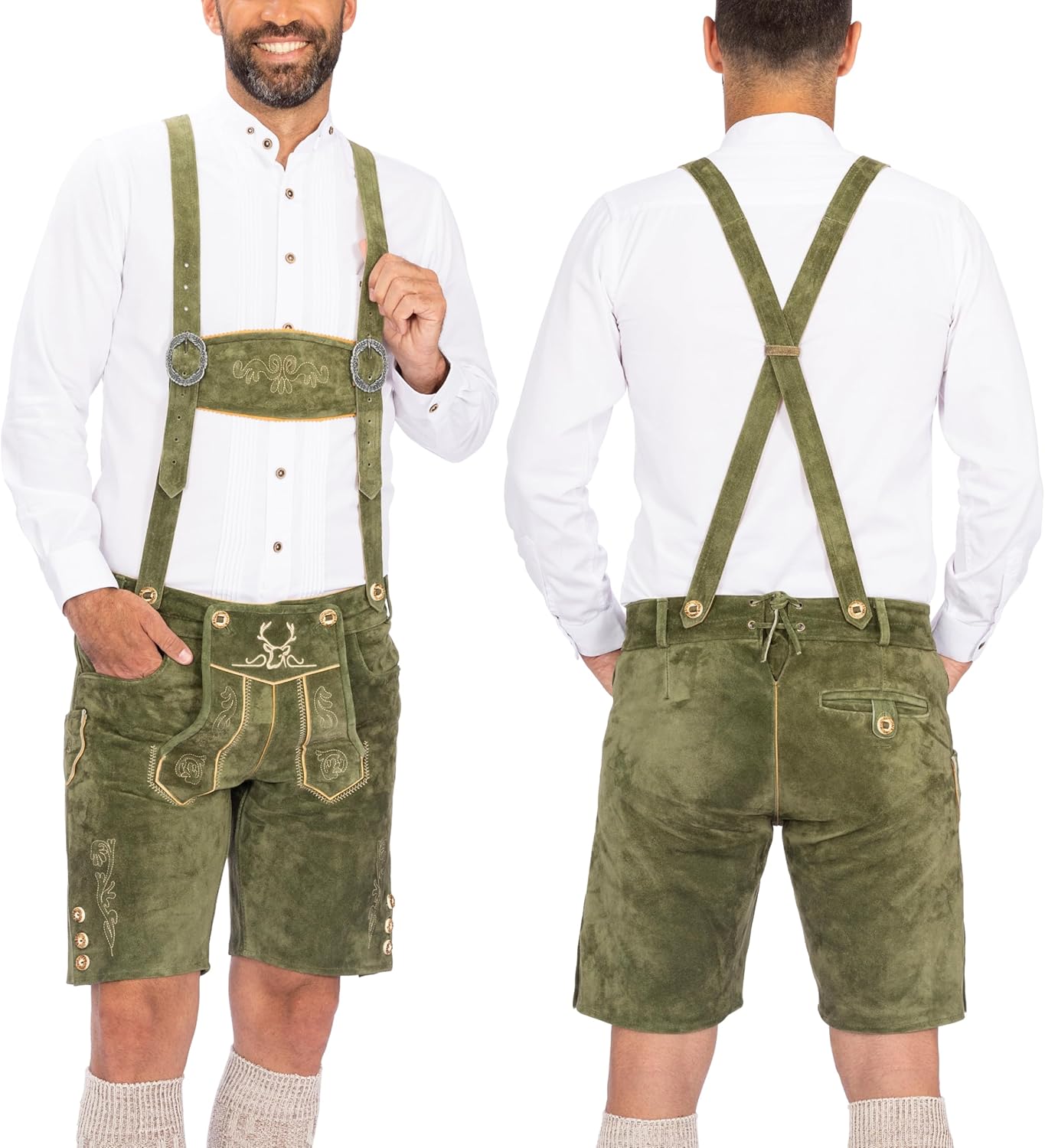 Genuine Leather Oktoberfest Lederhosen for Men - Mushroom Brown