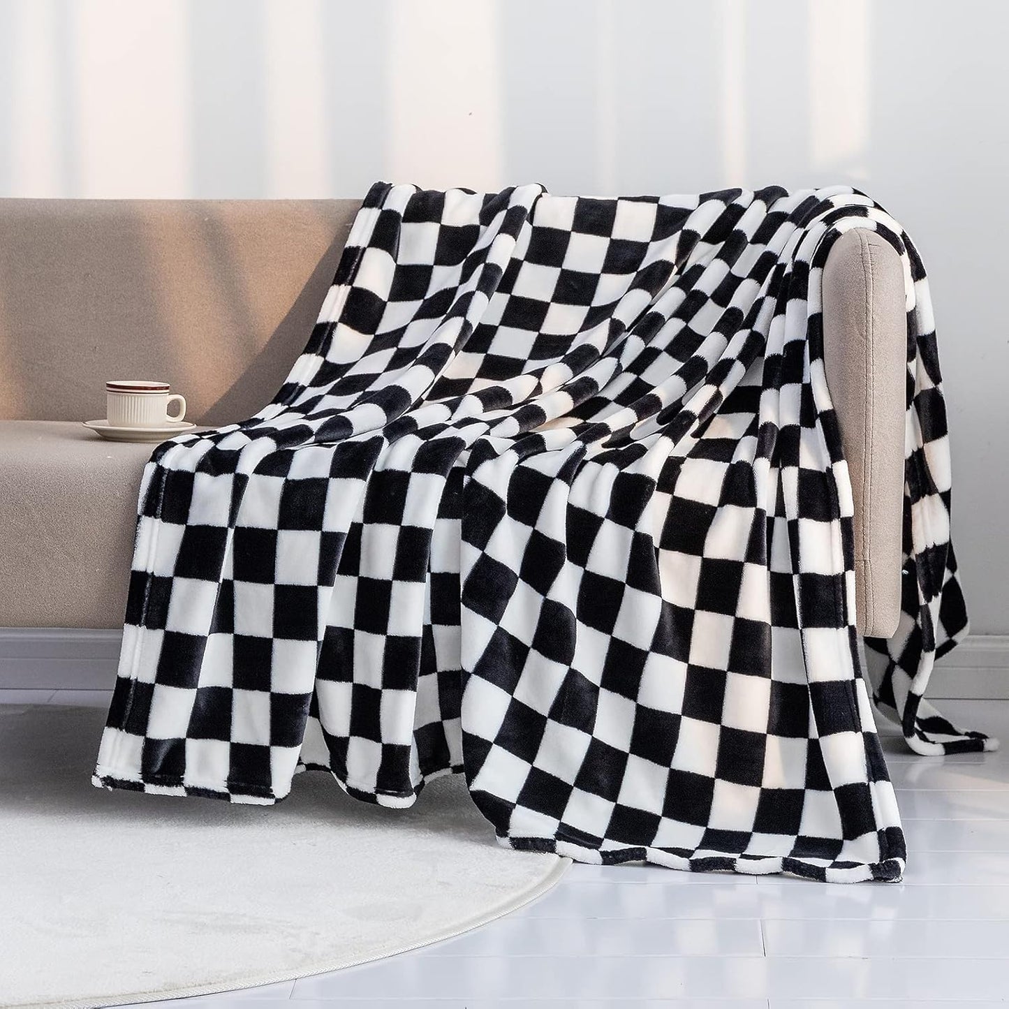 LOMAO Throw Blanket Flannel Soft Checkerboard Grid Pattern