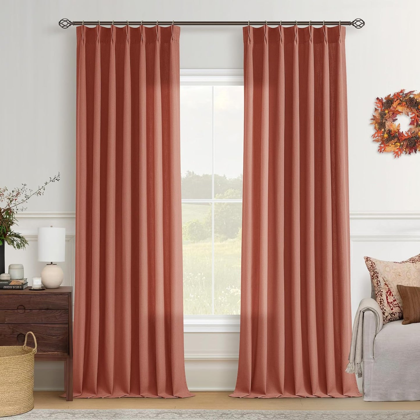 Extra Long Terracotta Linen Curtains for Tall Ceilings 120 in