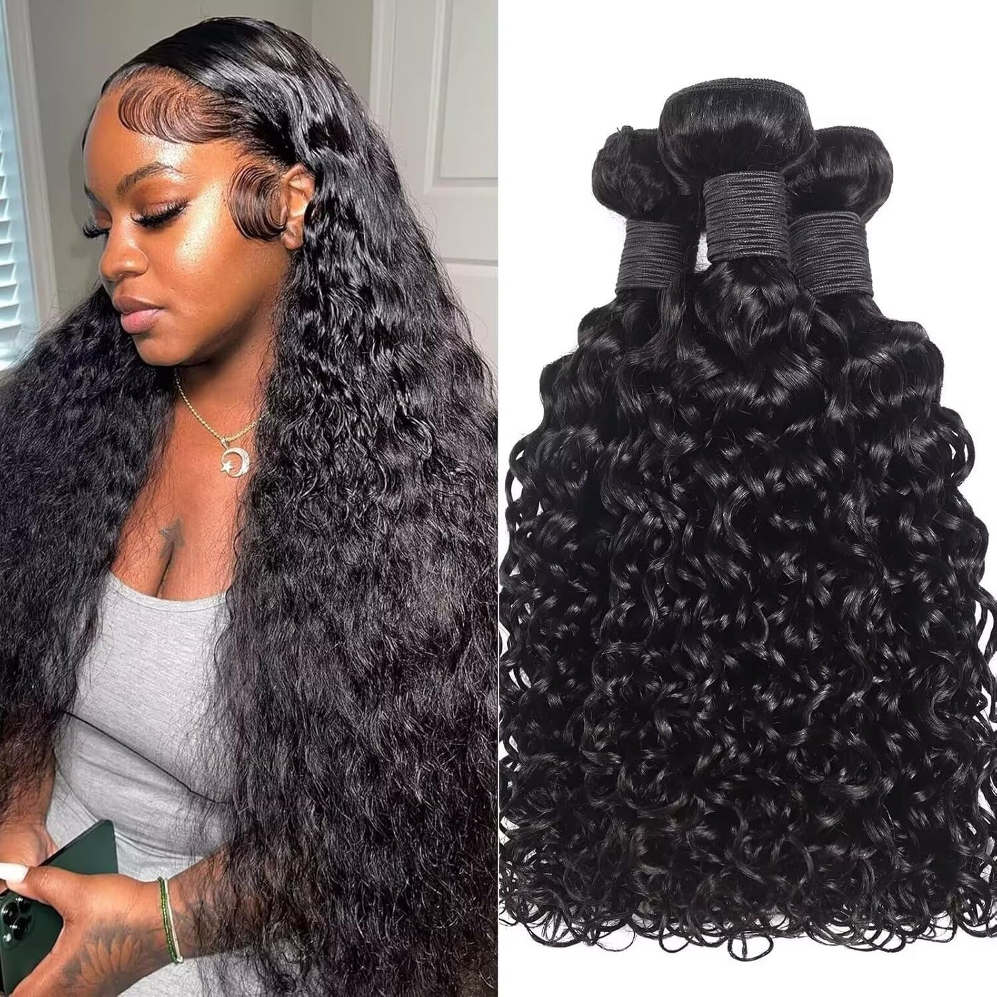 Water Wave Human Hair Bundles 12A Double Weft for Gorgeous Styles