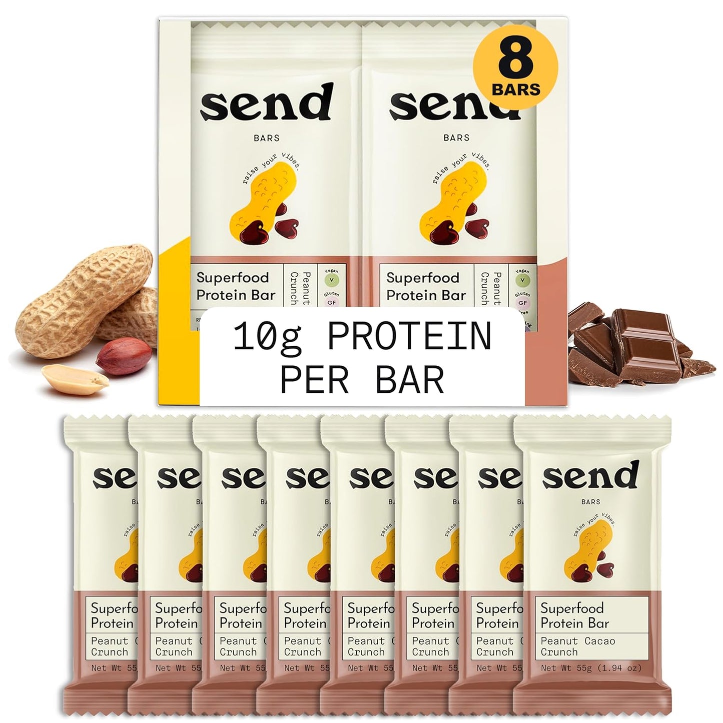 Plant-Based Vegan Protein Bars with Greens - Peanut Cacao Crunch