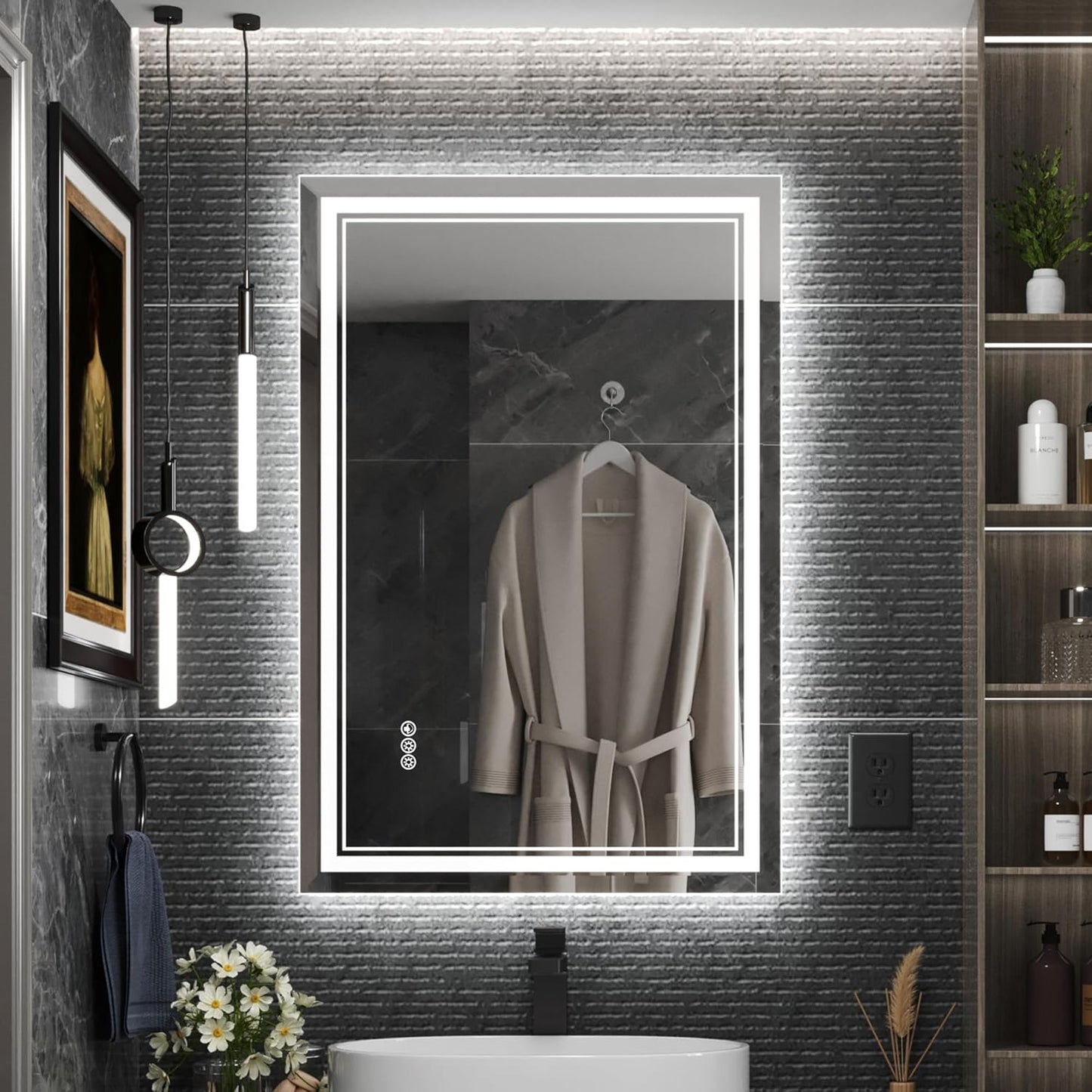 24x36 Inch LED Bathroom Mirror with Anti-Fog and Dimmable Light