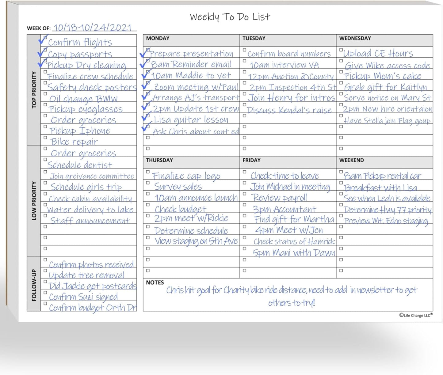 Life Charge Weekly Planner Pad - Organize Tasks & Boost Productivity