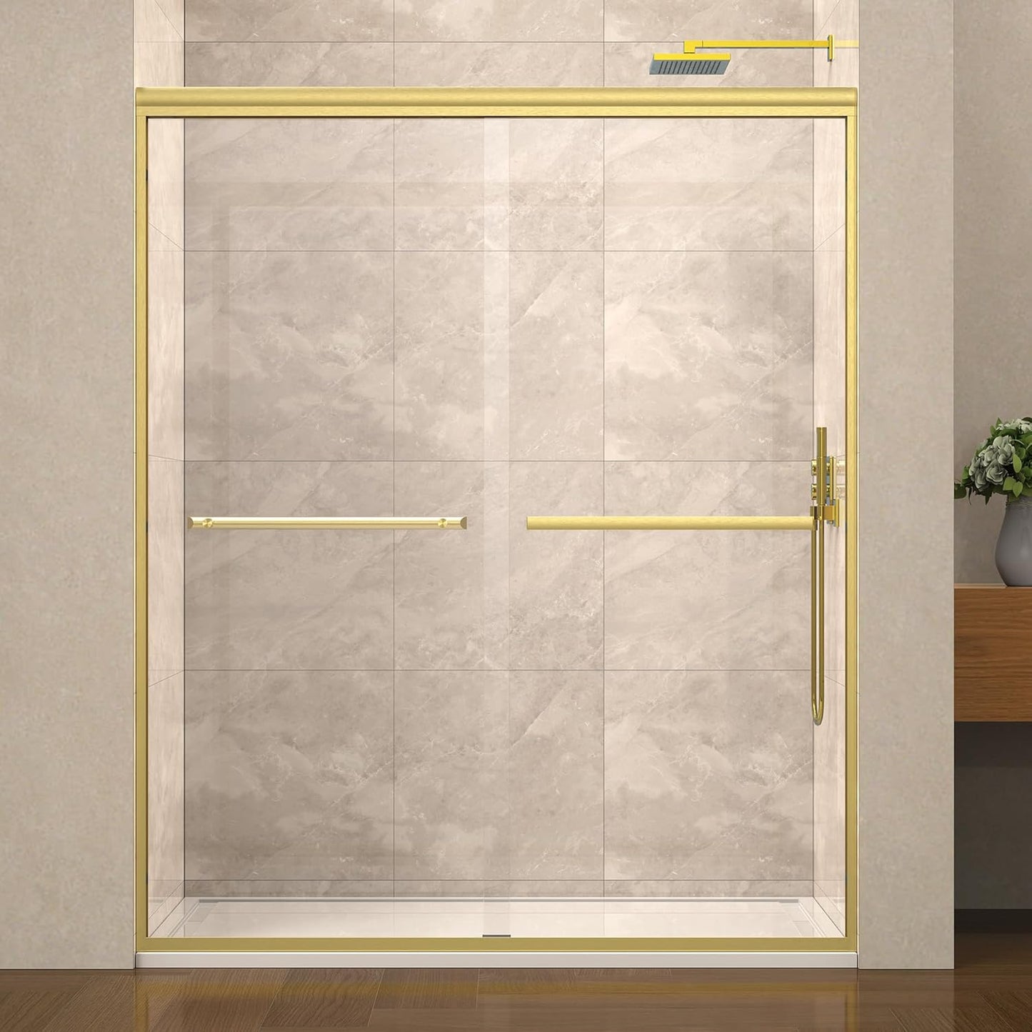 56-60in Semi-Frameless Bypass Sliding Shower Door with Gold Finish
