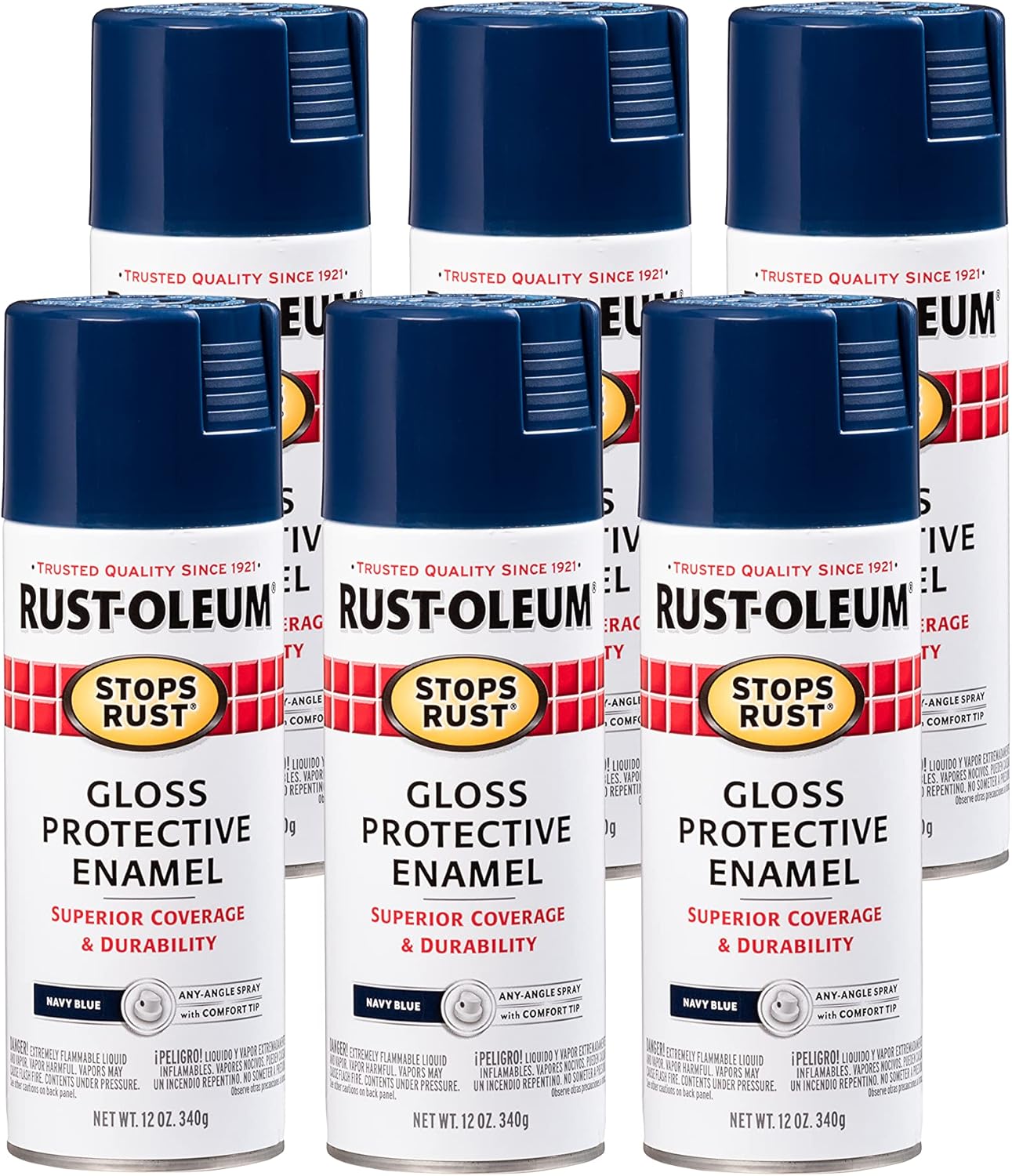 Rust-Oleum Stops Rust Spray Paint, Gloss Navy, 6 Pack for Durability