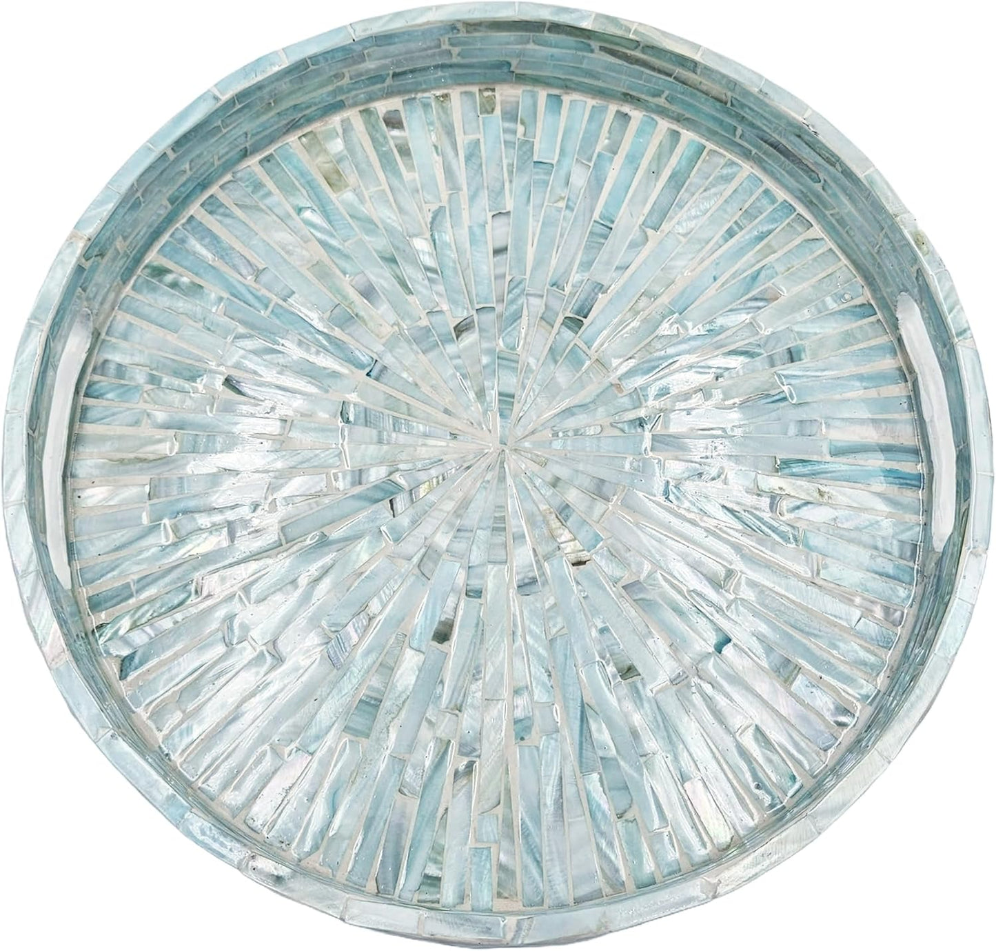PEMAR 12.6 Mother of Pearl Round Serving Tray with Handles