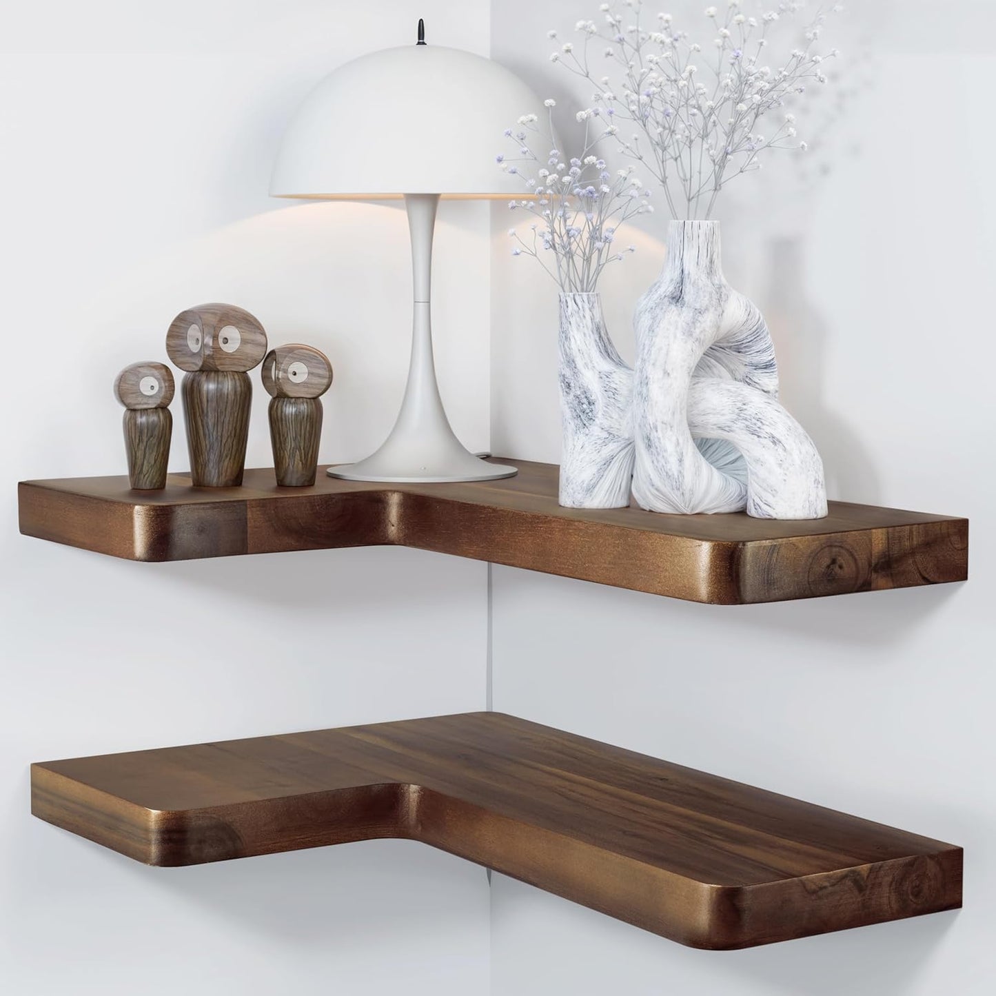BATODA Acacia Wood Corner Floating Shelf for Modern Spaces