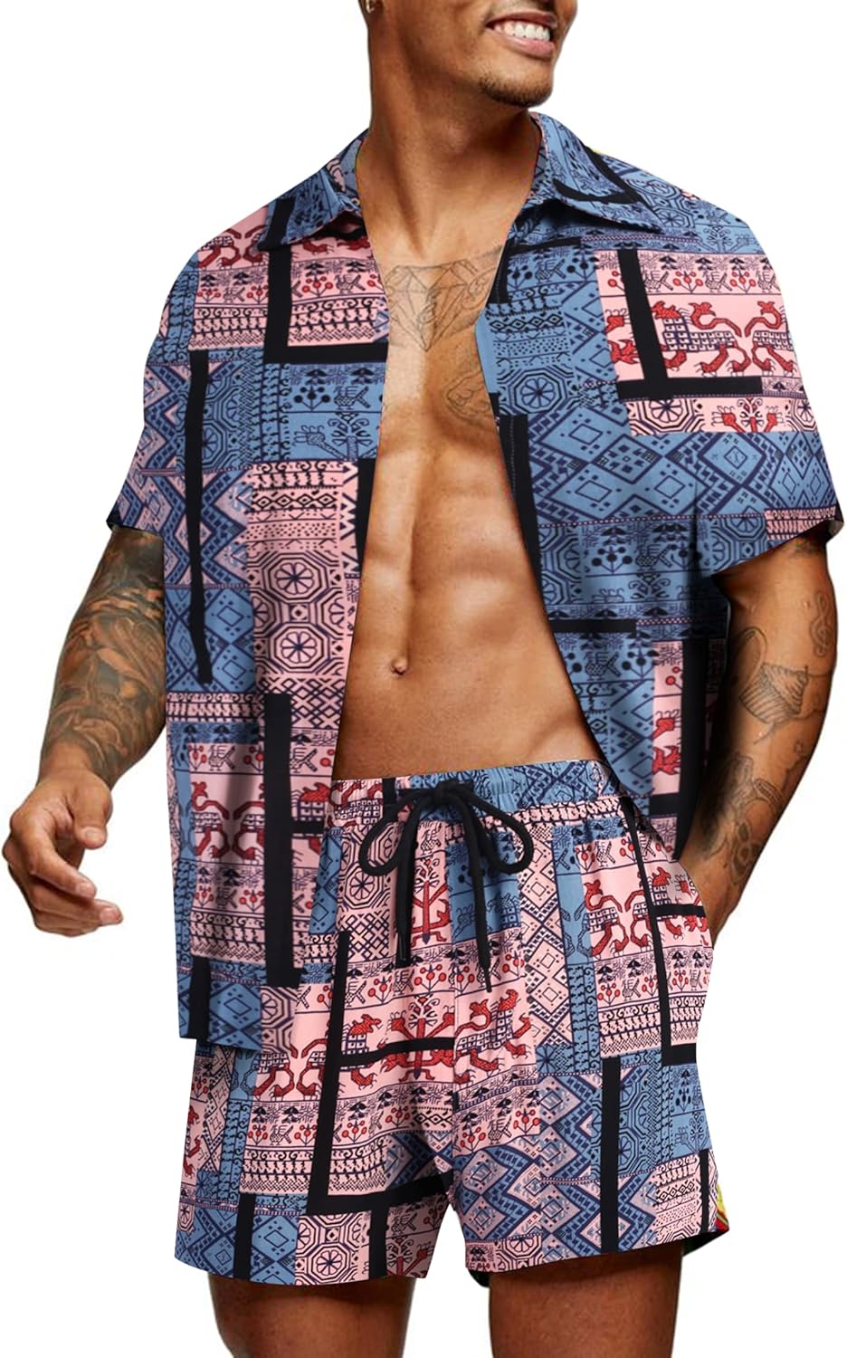 COOFANDY Men's Hawaiian 2 Piece Outfits for Summer Fun