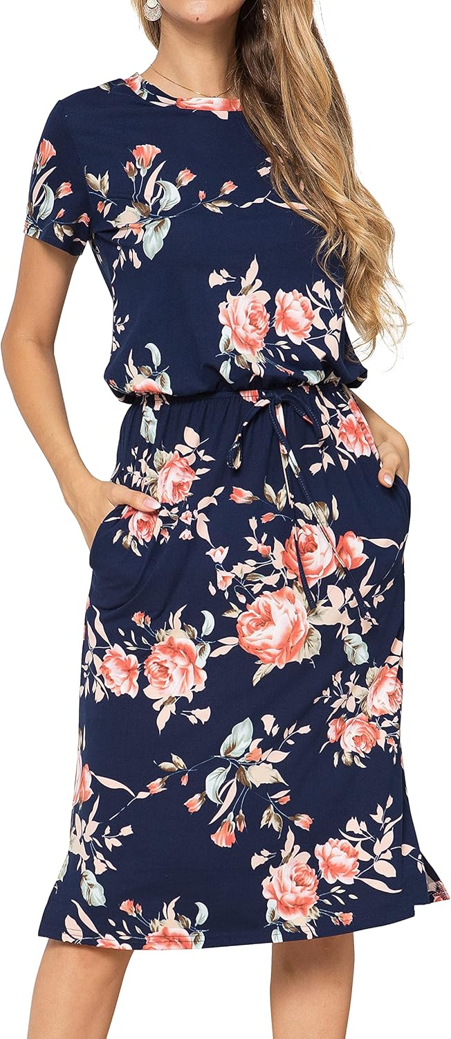 Womens Summer Hide Belly Knee Length Travel Dress for Work