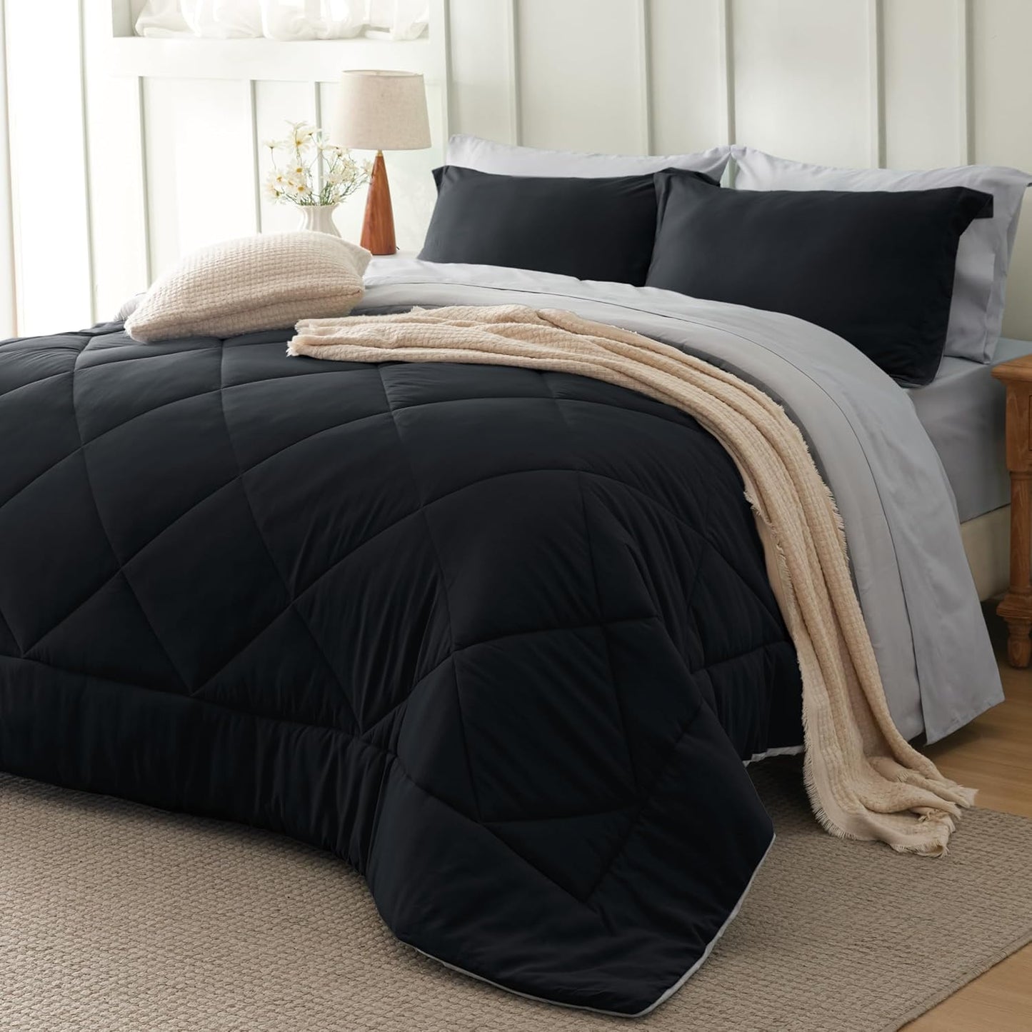 Oversized Queen Comforter Set - 7 Pieces Reversible Bedding