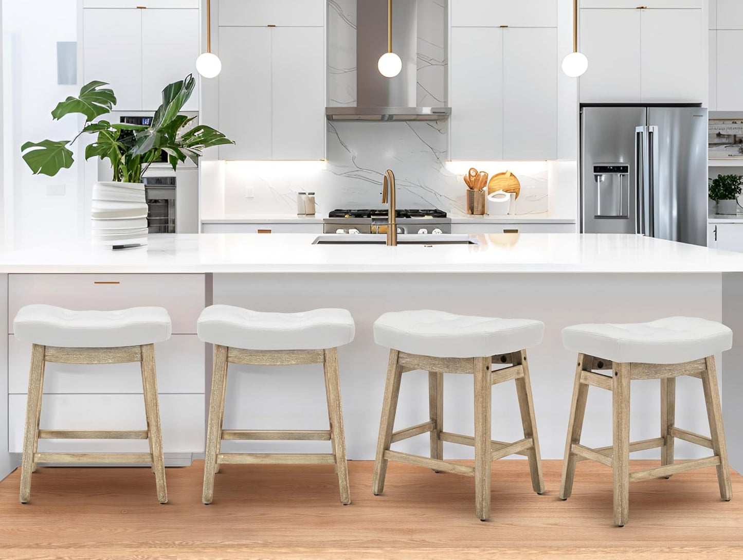 Comfortable Counter Height White Bar Stools Set of 4 for Kitchen