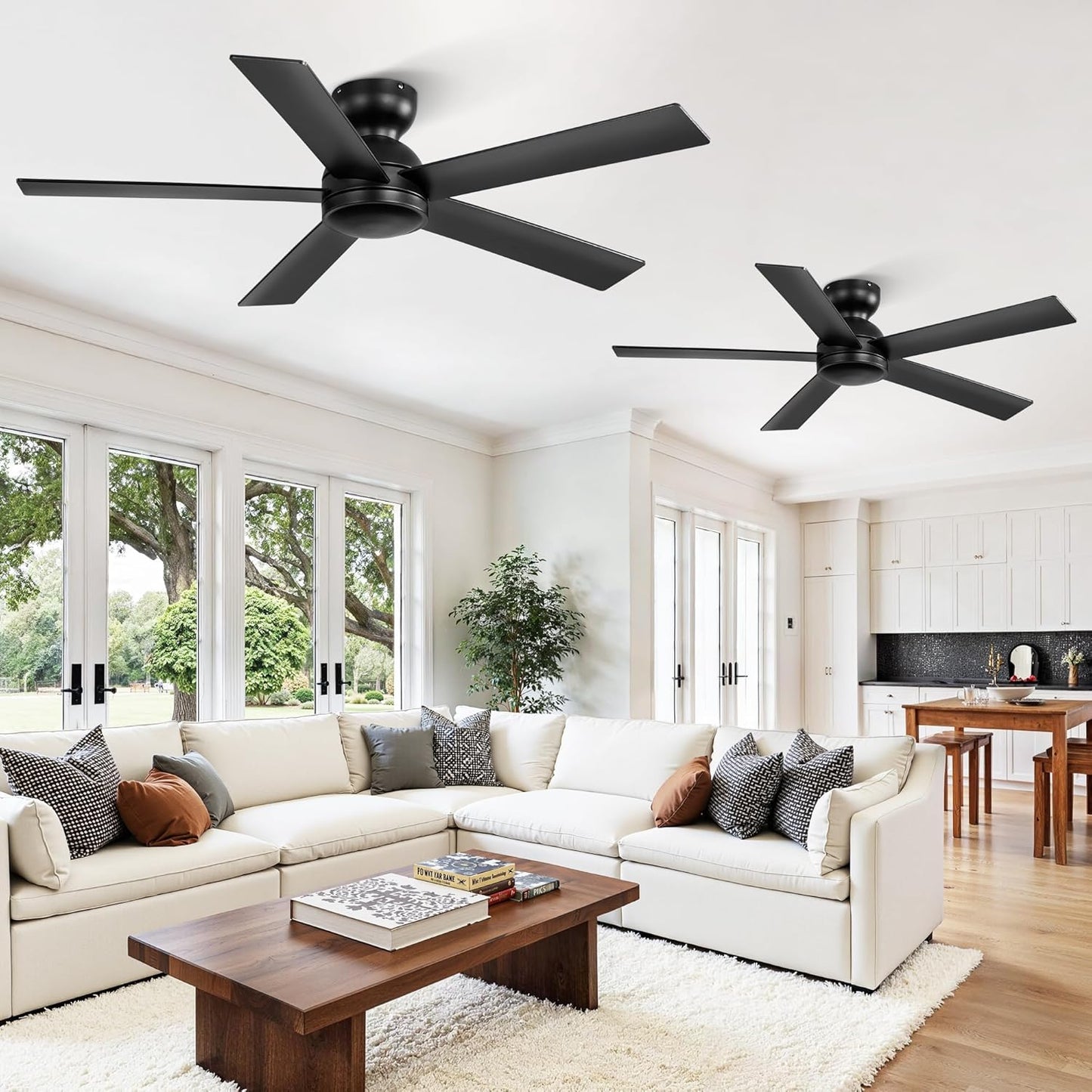 2 Pack 48 Inch Low Profile Ceiling Fan with 6 Speeds for Comfort