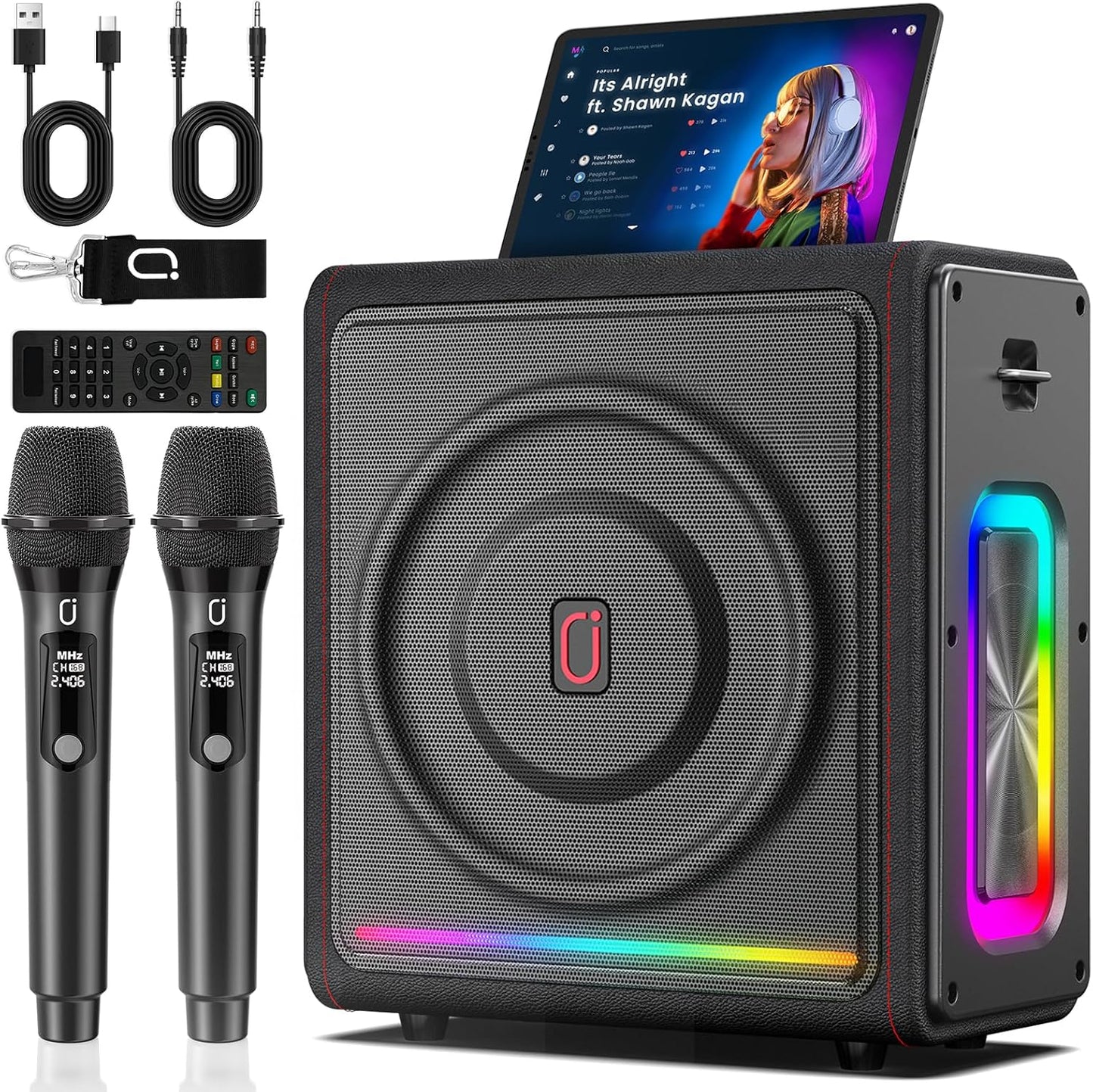 Portable Karaoke Machine with 2 Mics & Bluetooth Speaker