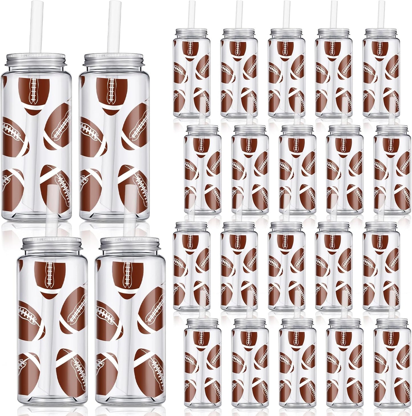 24 Pack 14.2 oz Football Plastic Cups with Lids and Straws