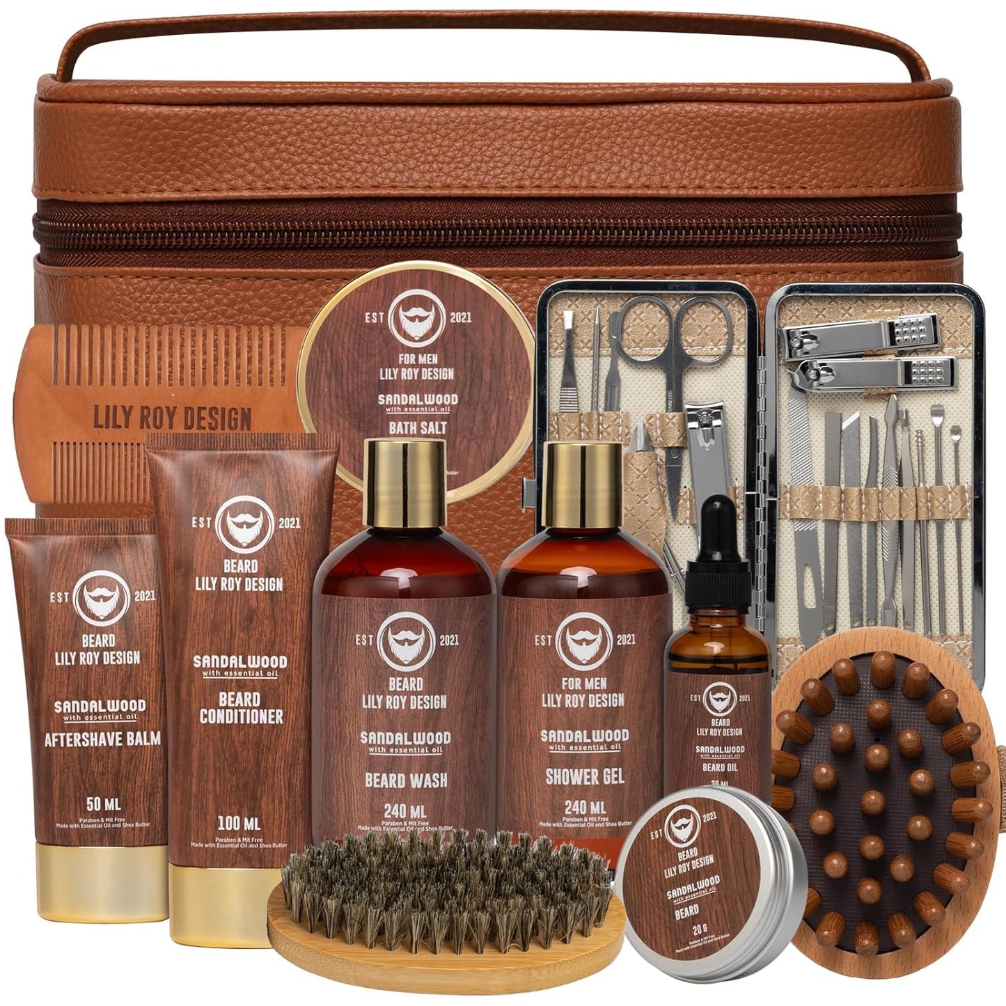 Luxury 30-Piece Sandalwood Bath & Beard Gift Set for Men