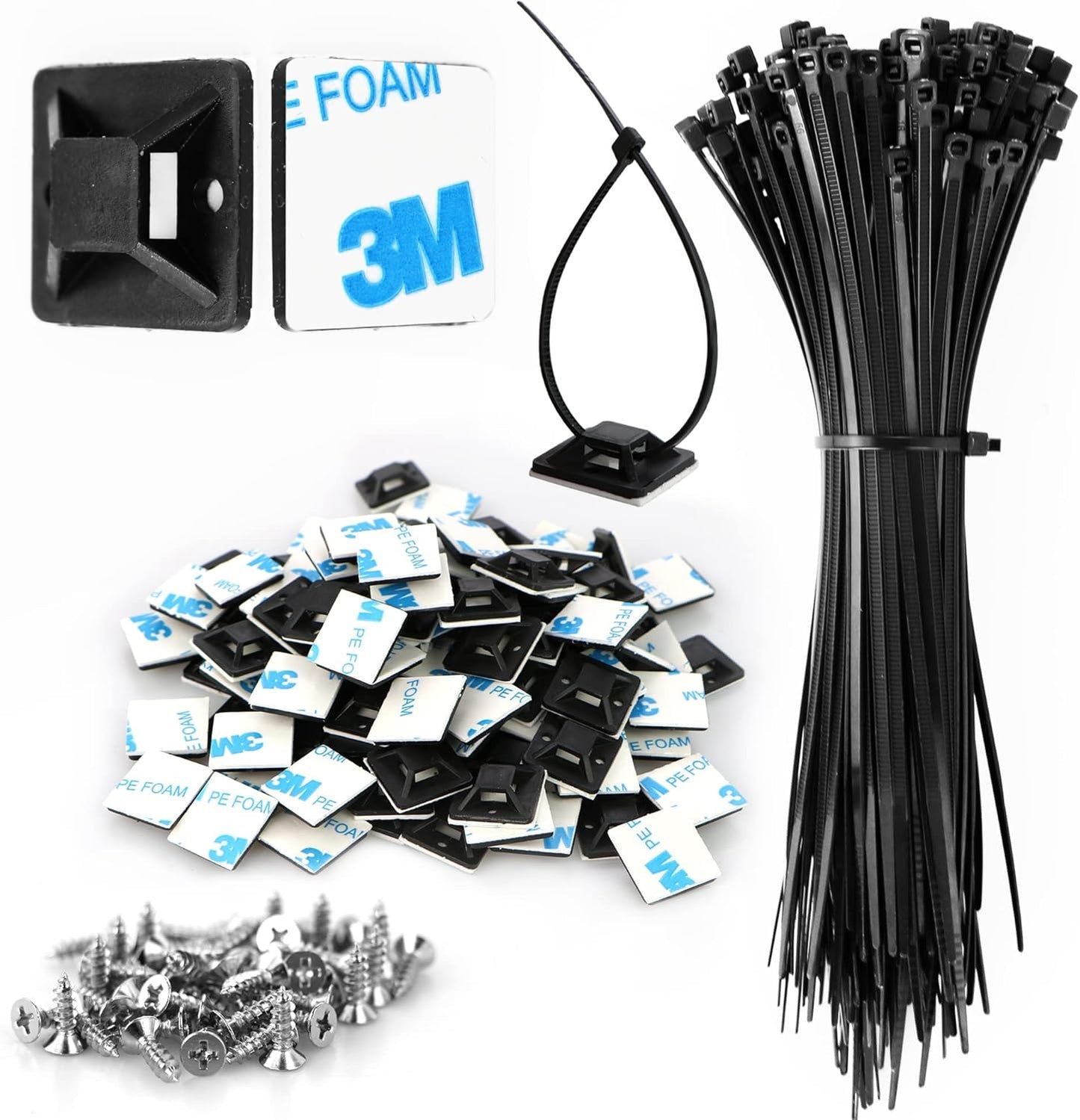 100 Pcs Aisto Black Zip Tie Mounts - Pro-Grade Cable Management