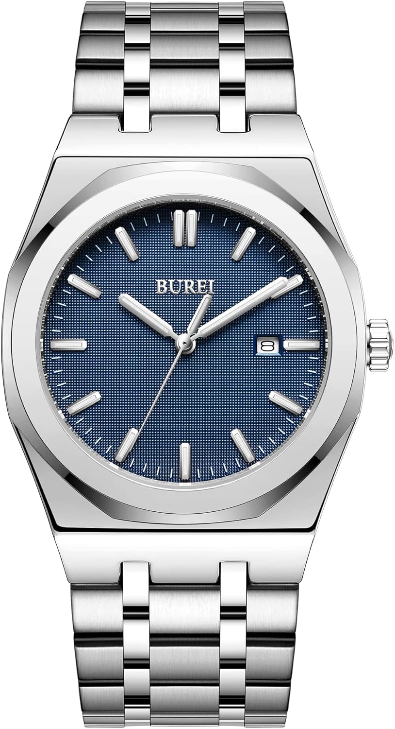 BUREI Men Watches Fashion Stainless Steel Analog Quartz Design