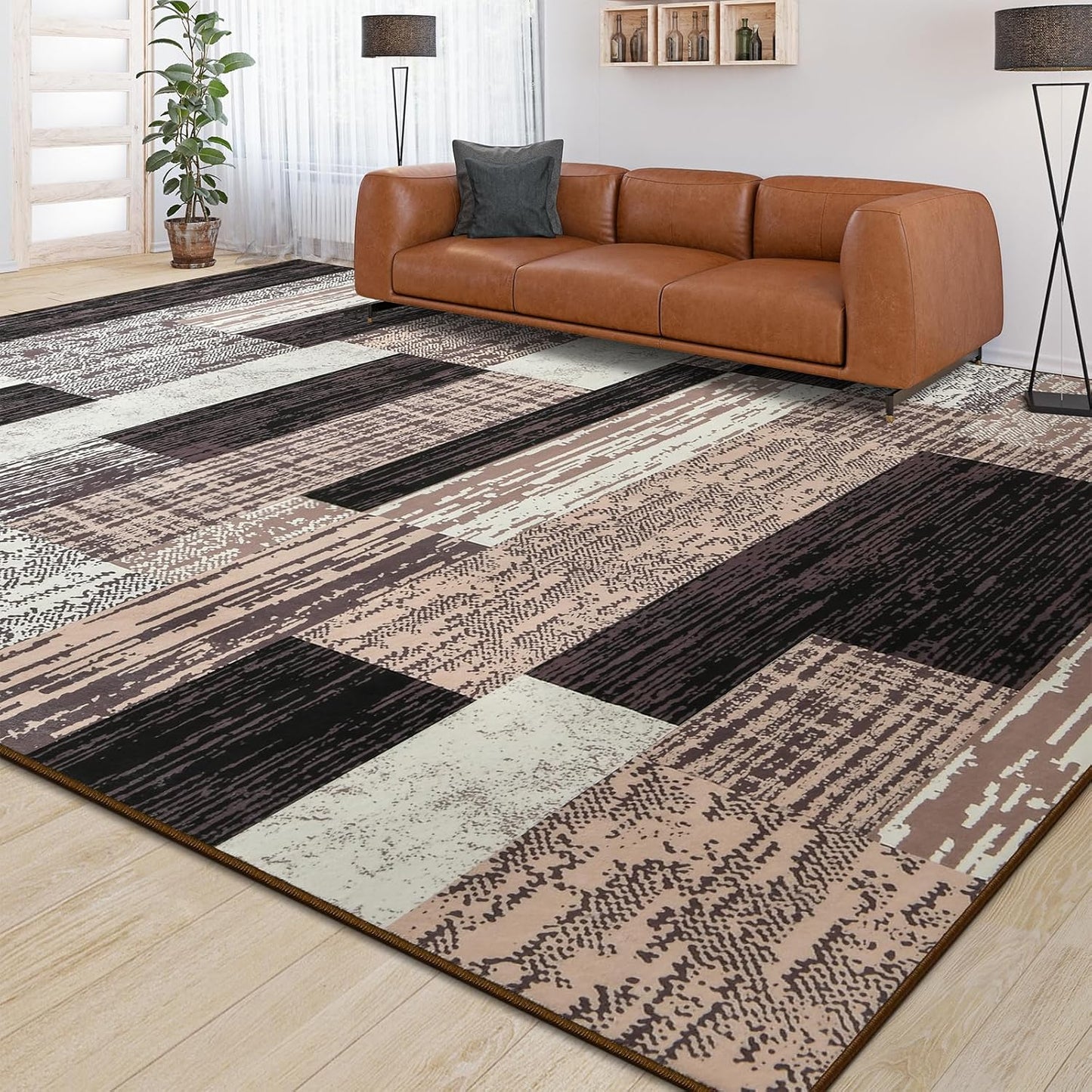 Large Area Rugs for Modern Decor - Geometric Patchwork Design