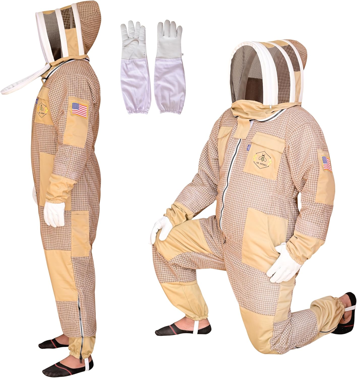 3 Layer Bee Suit with Fencing Veil and Gloves for Beekeeping