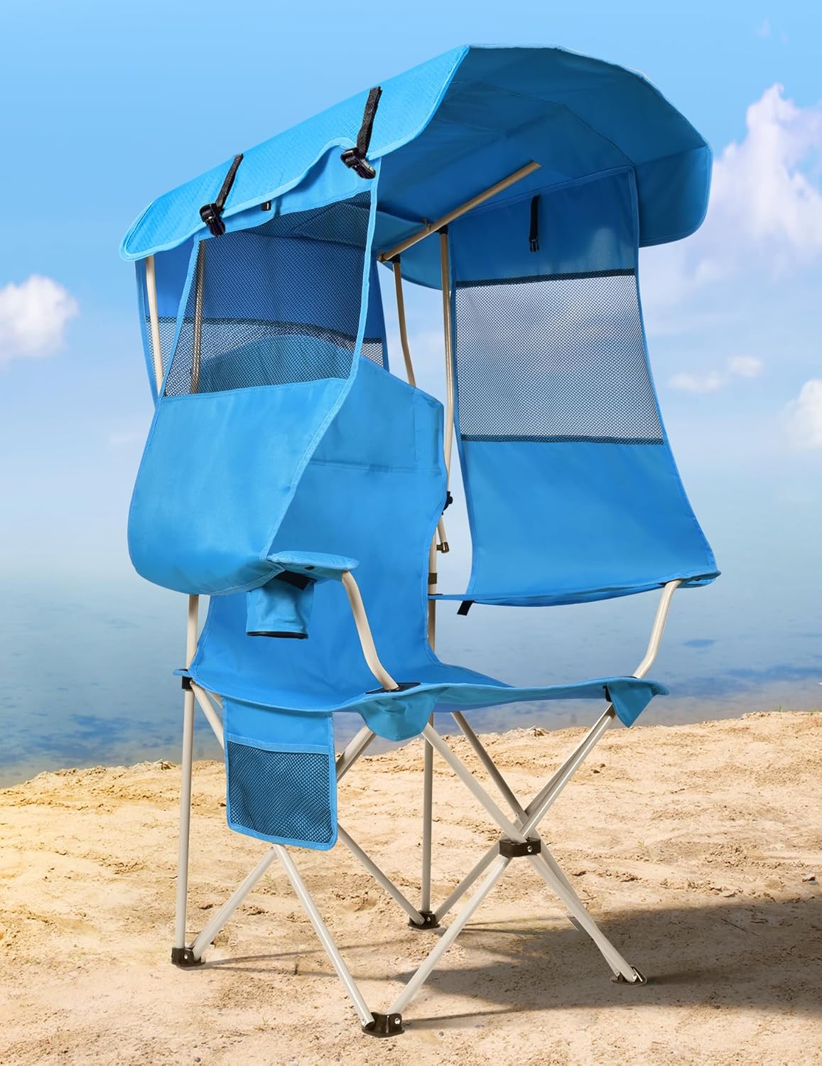 Folding Beach Chair with Canopy - Stay Shaded & Comfortable!