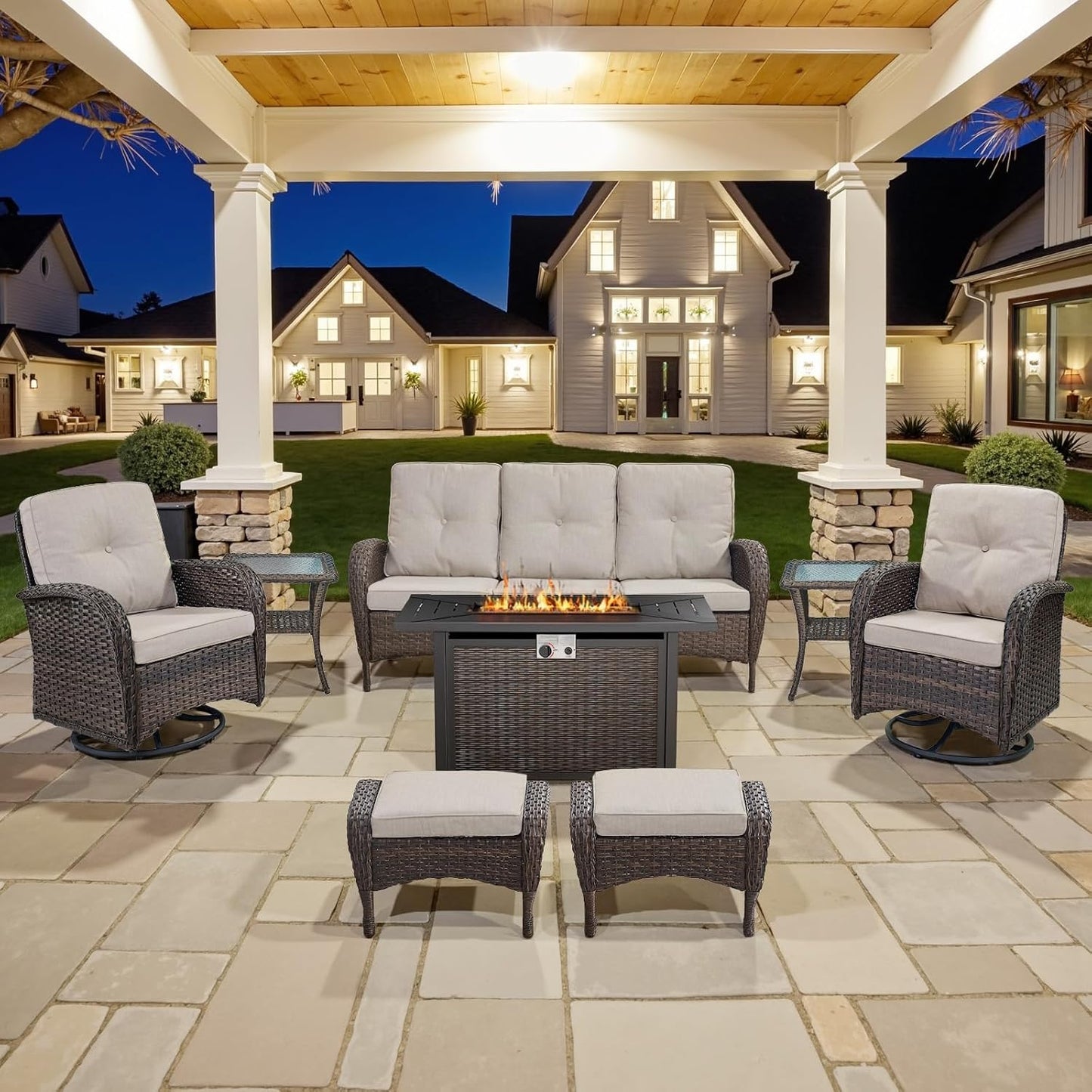 8 Piece Patio Furniture Set with Fire Pit Table for Outdoor Fun