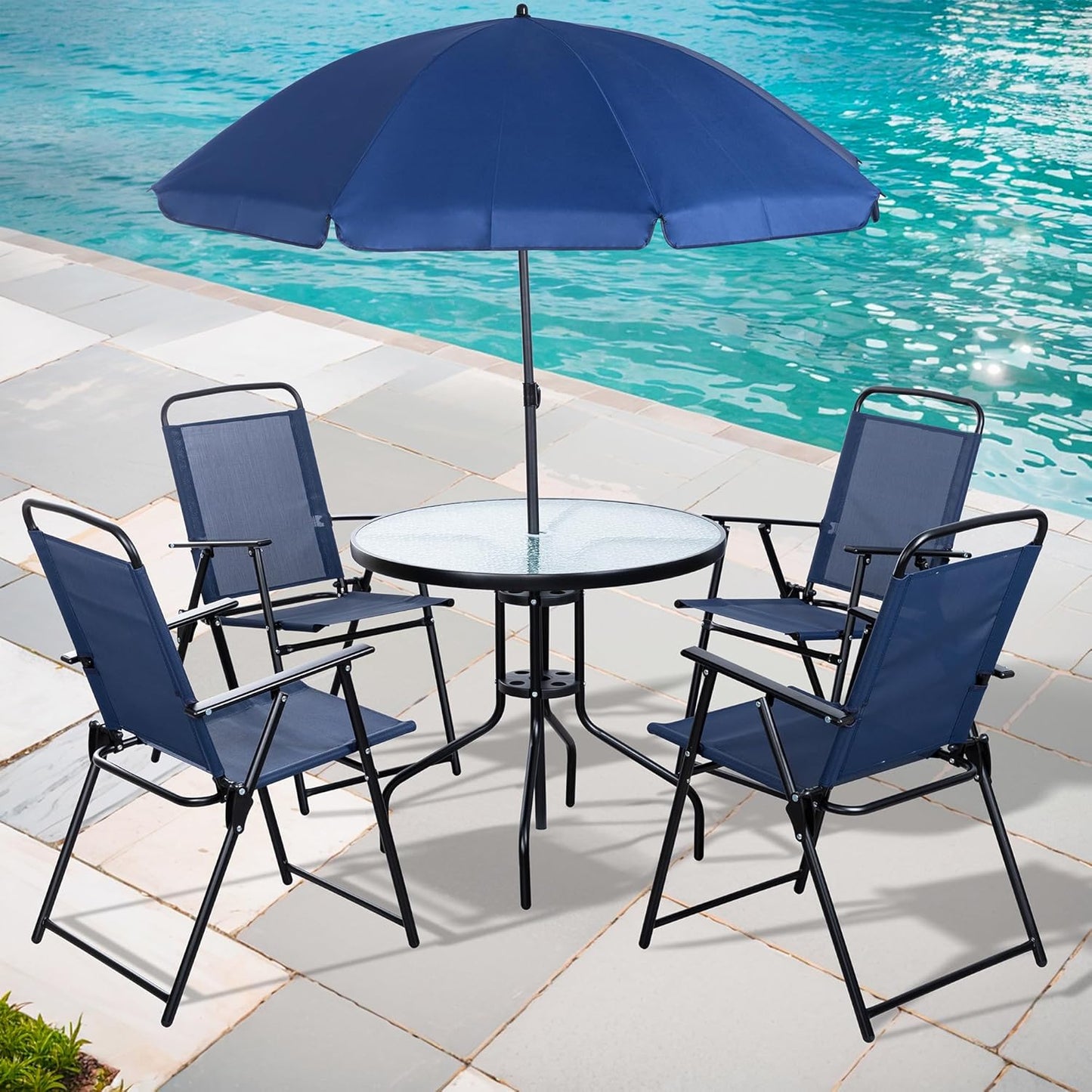 Shintenchi 6 Piece Patio Dining Set with Umbrella for Outdoors
