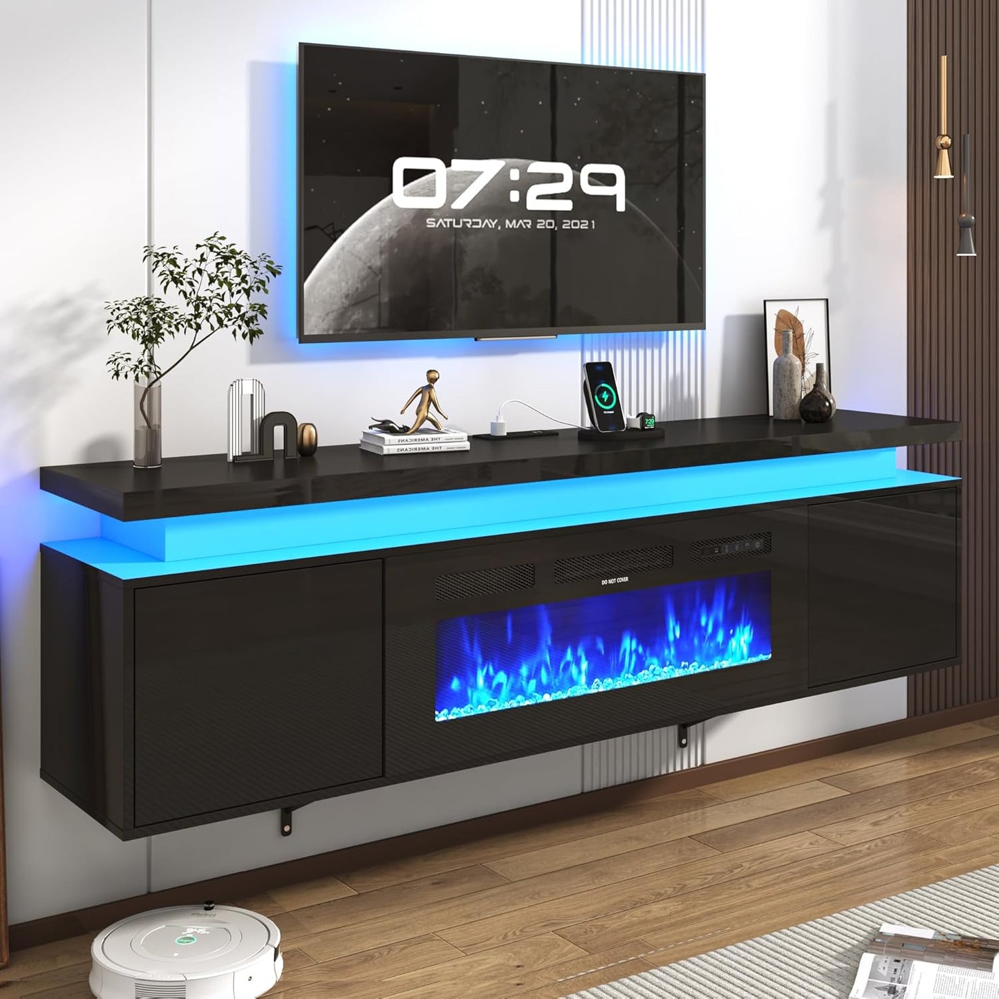 Modern High Gloss Fireplace TV Stand - Fits up to 80 TVs - Hlivelood