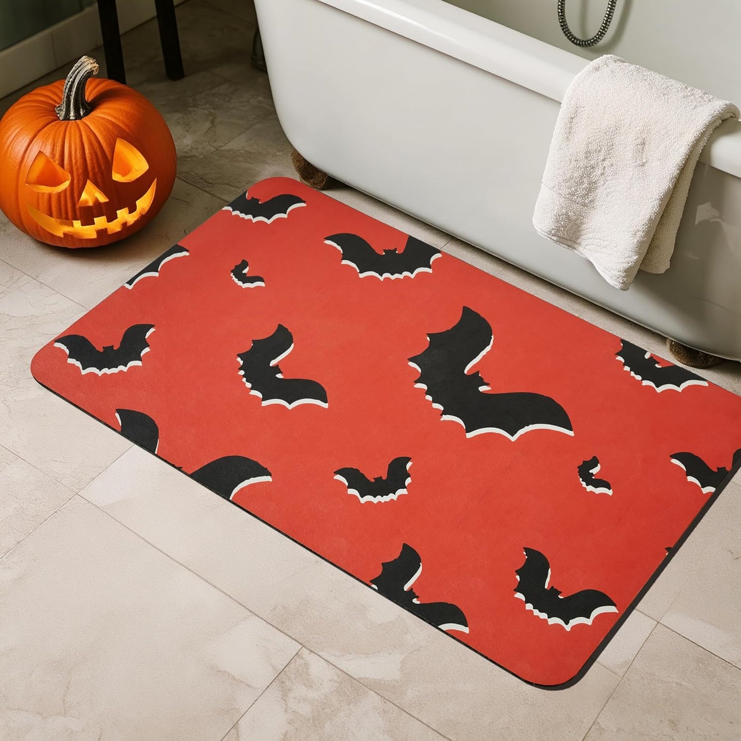 Halloween Bath Mat Non Slip Quick Dry Rug for Spooky Decor