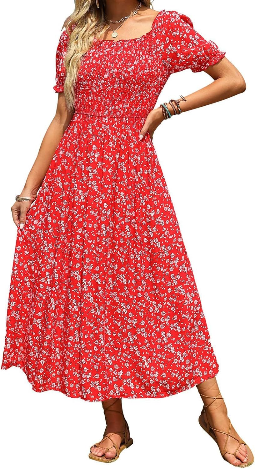 ZESICA Women's Boho Floral Print Maxi Dress for Summer Fun