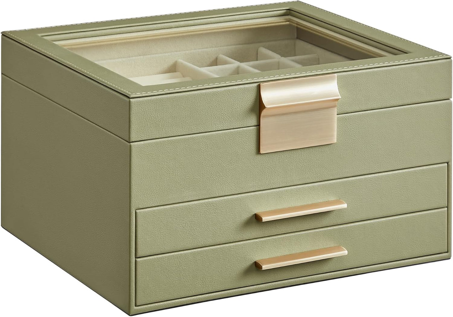 SONGMICS Jewelry Box Organizer with Glass Lid for Storage