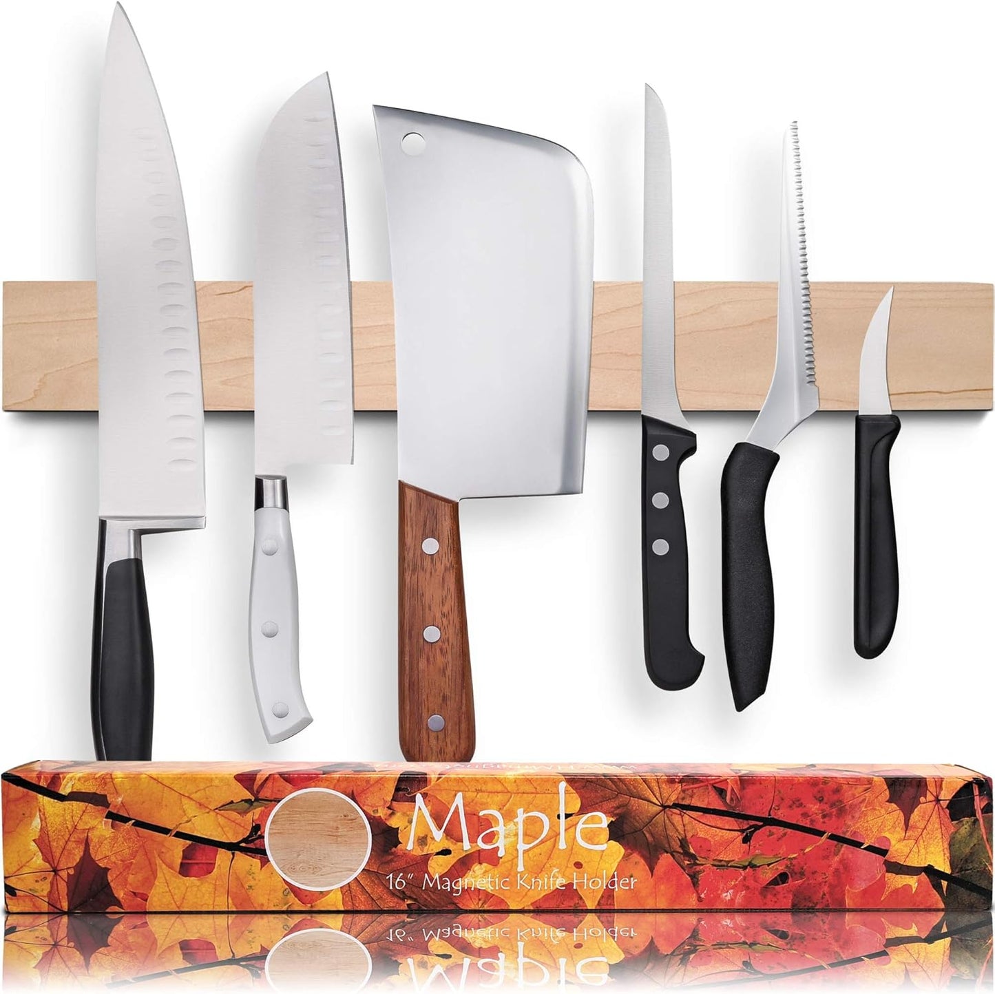 Premium 16 Inch Maple Wood Magnetic Knife Holder for Kitchen