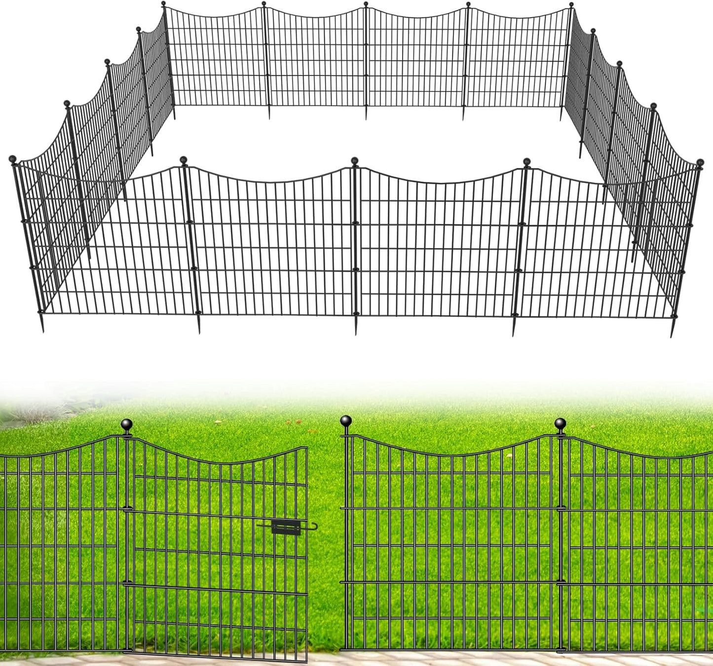 25 Panels Decorative Garden Fence with Gate for Outdoor Spaces