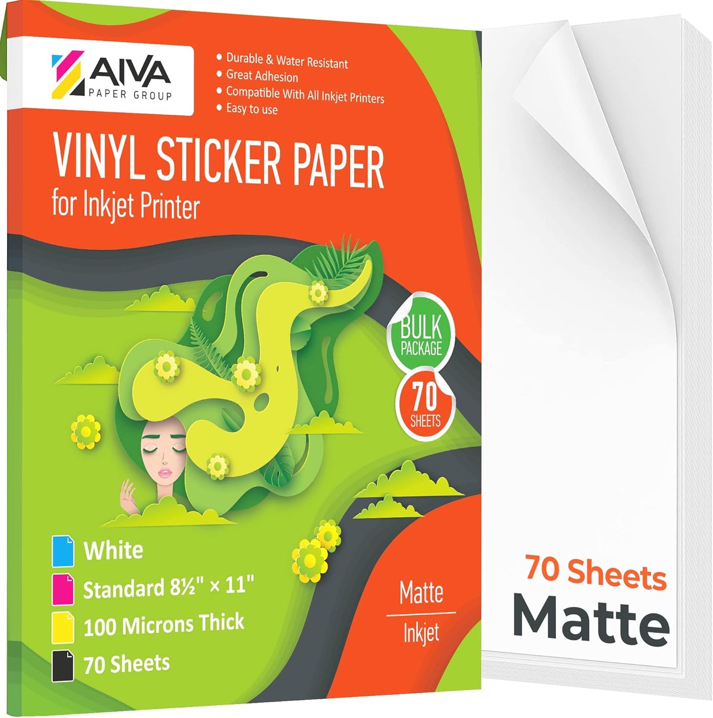 Printable Vinyl Sticker Paper for Inkjet Printers - 70 Sheets