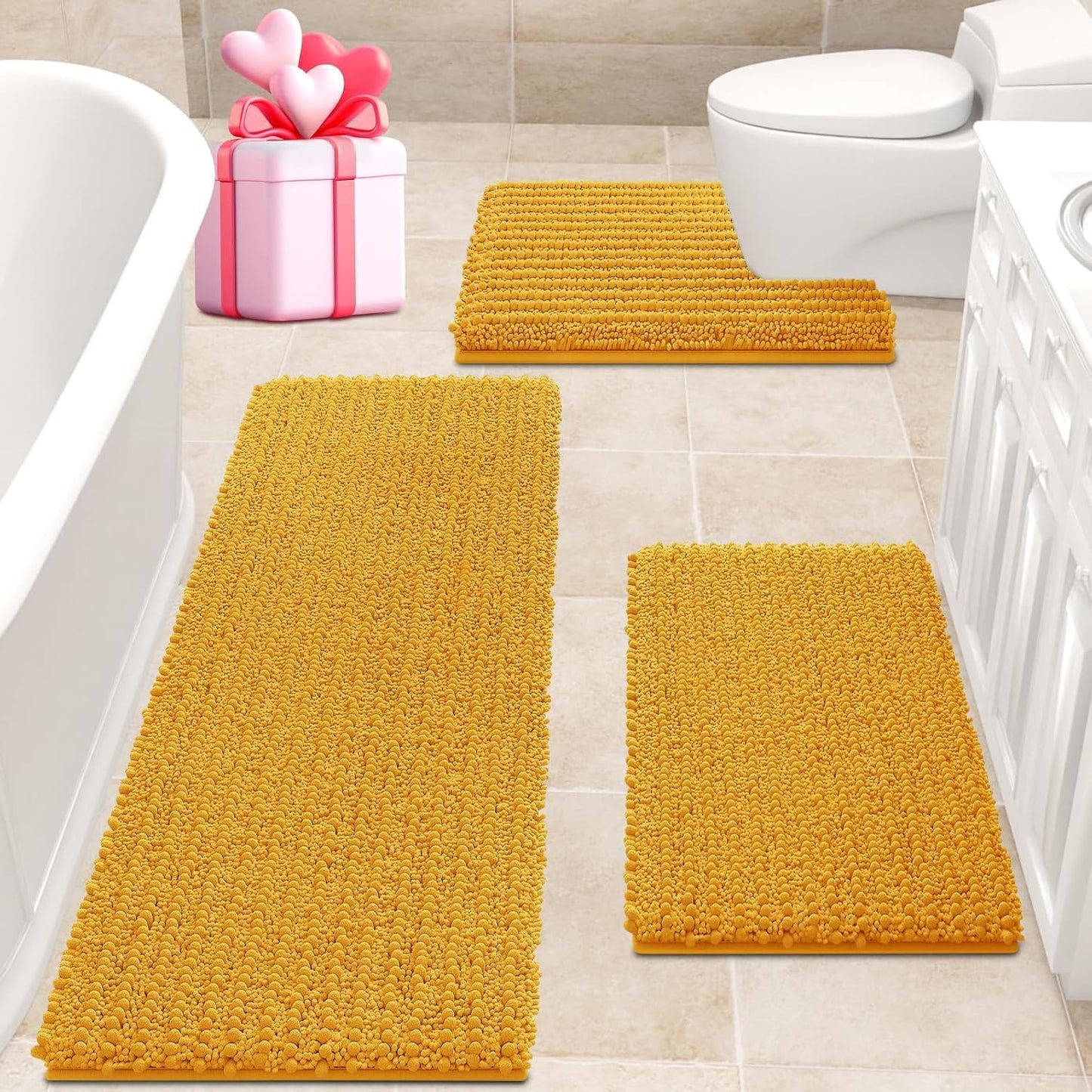 Ultra Soft Extra Large Yellow Bathroom Rug Set for Comfort