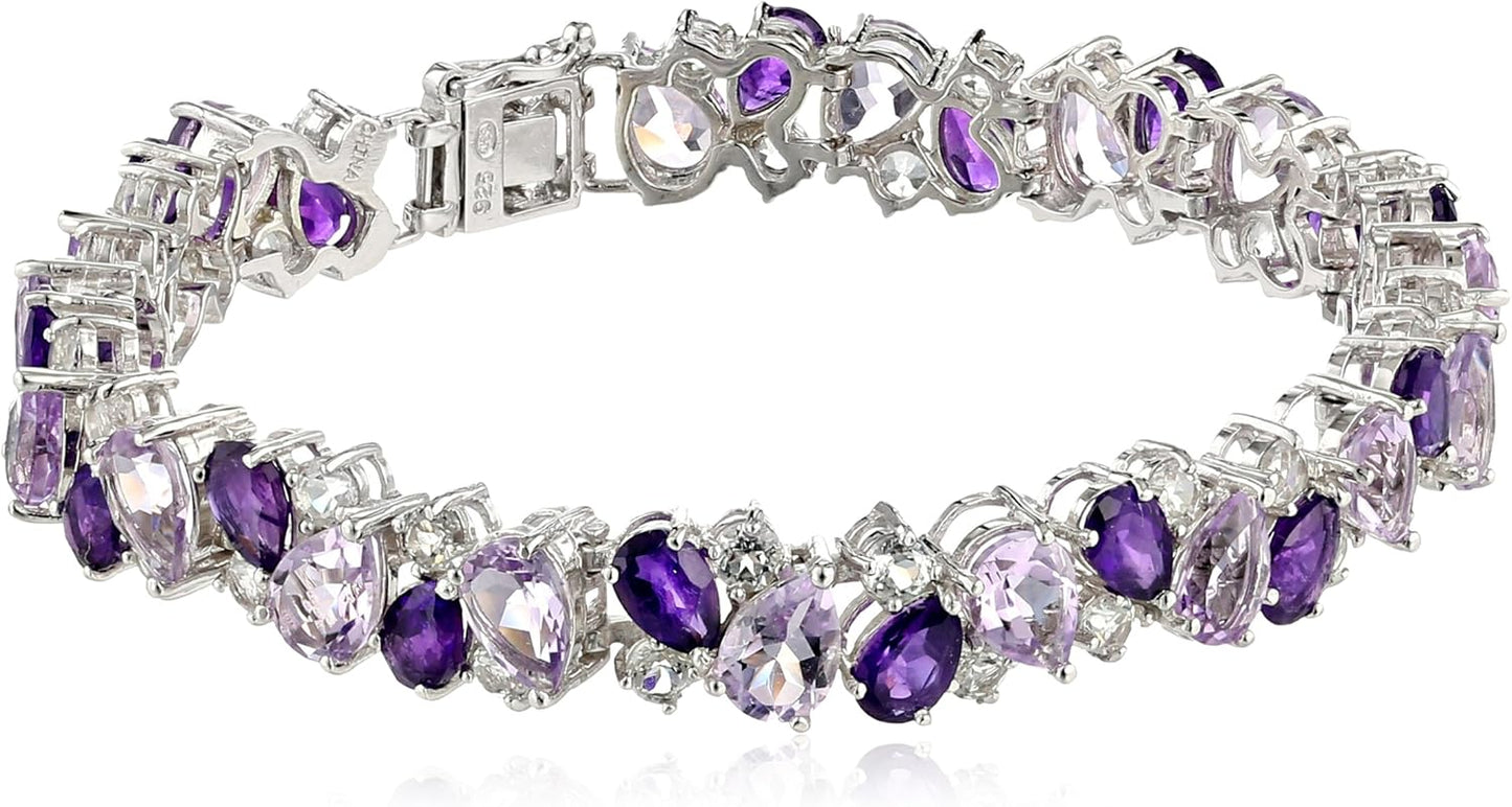 Stunning Sterling Silver Created Gemstones Bracelet for Elegance