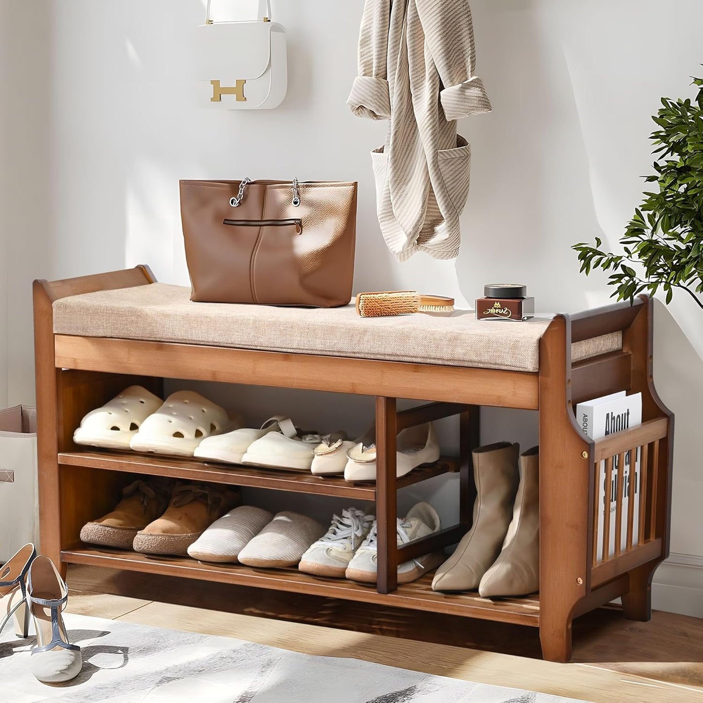 PETKABOO Shoe Bench with Hidden Drawer and Side Holder