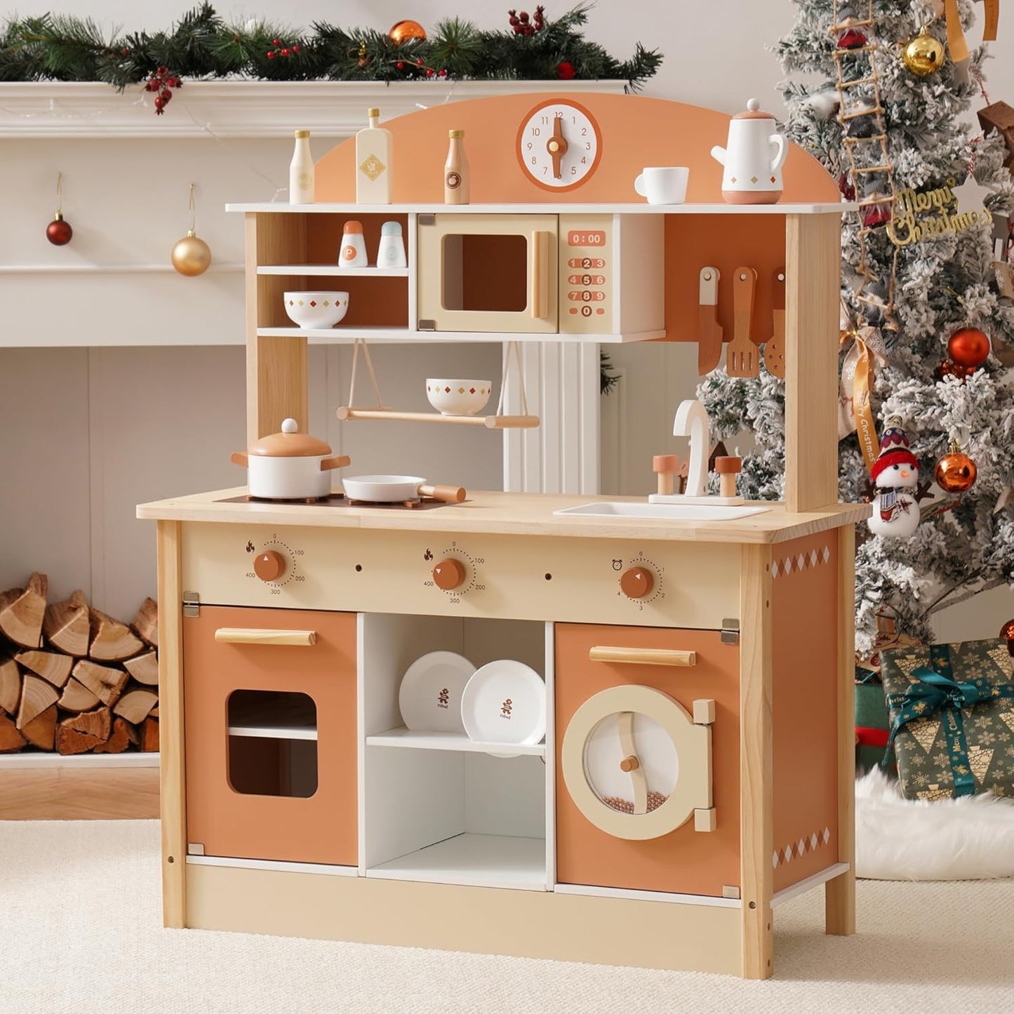 ROBOTIME Wooden Play Kitchen Set for Kids with Realistic Design