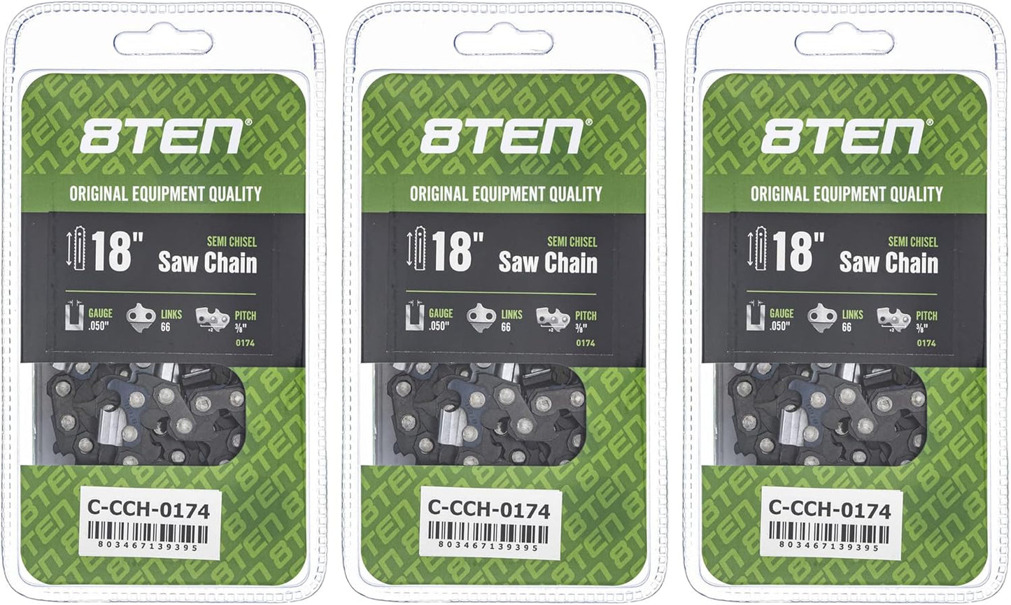 8TEN Semi Chisel Chainsaw Chain 18 Inch for Echo and Stihl