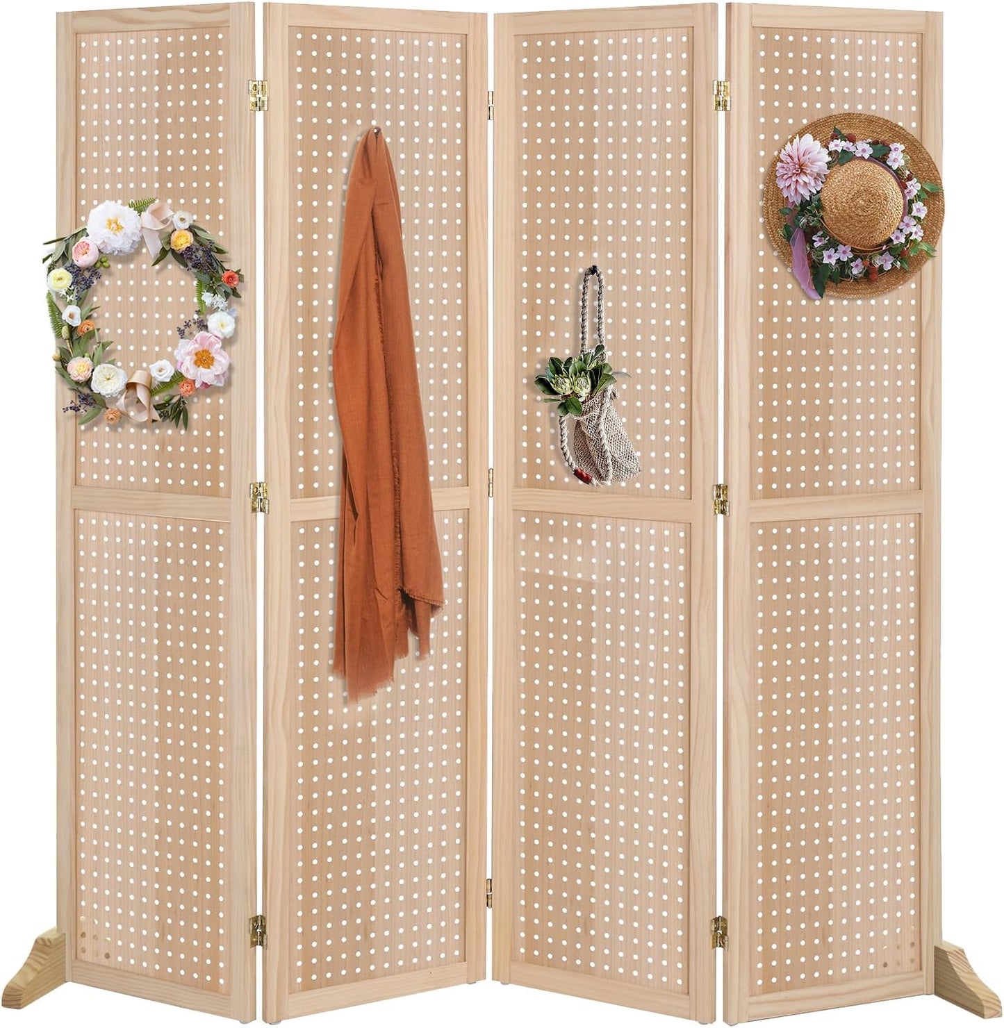 Bonnlo 4 Panel Pegboard Freestanding Display Board Organizer