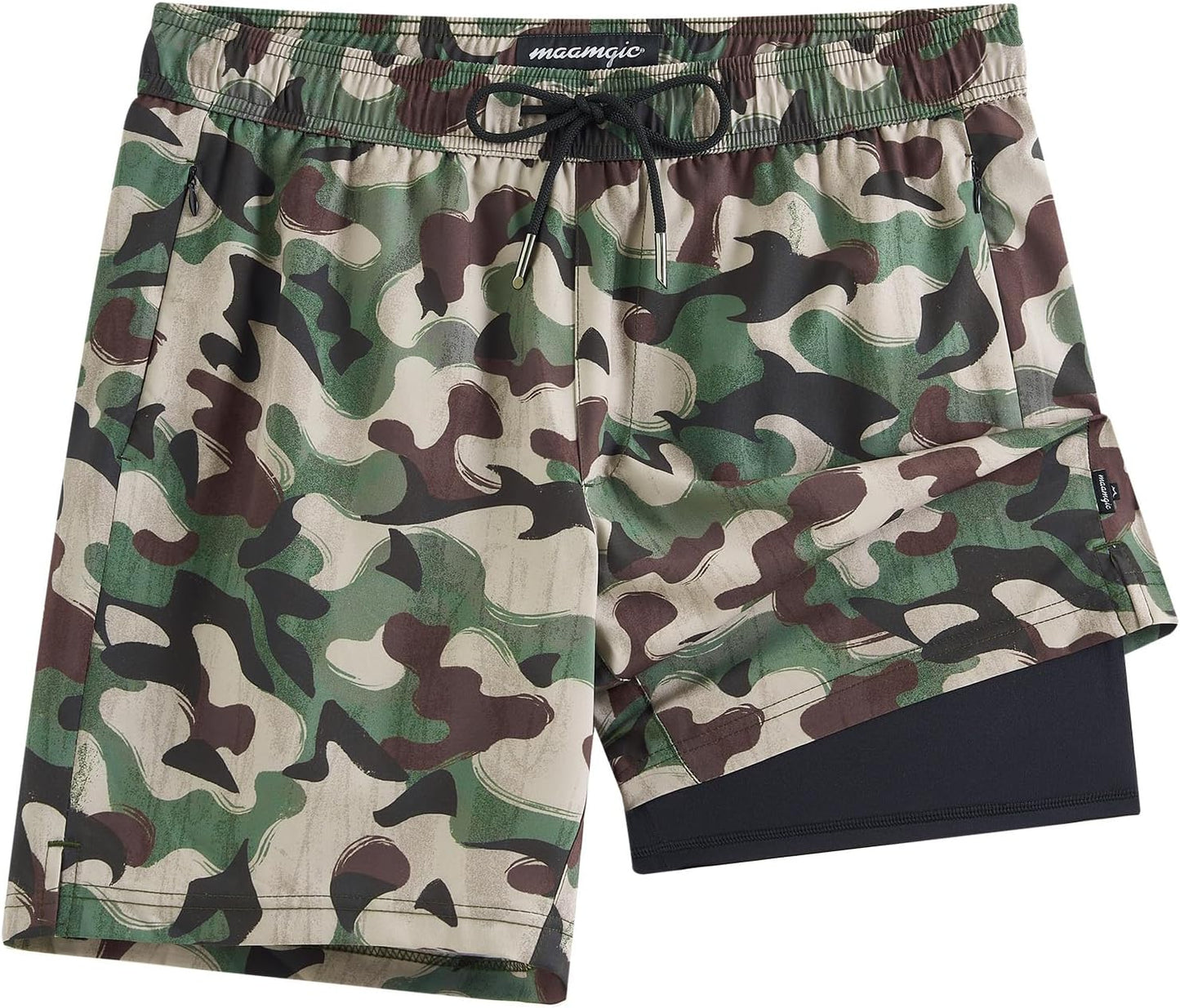 2 in 1 Mens Swim Trunks with Compression Liner for Comfort