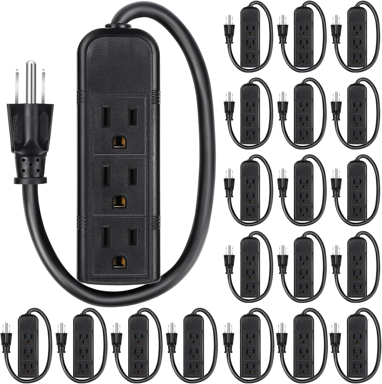Compact 20 Pack Power Strip: Heavy Duty, Mountable - BLACK
