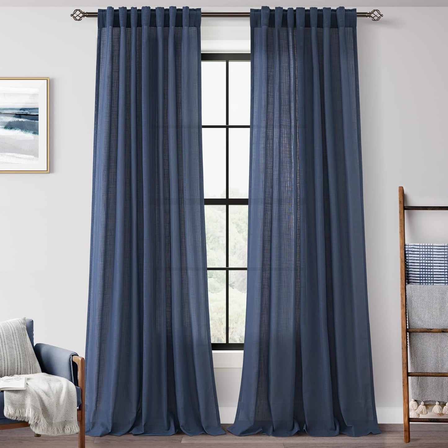 Navy Blue Curtains 92 Inch Length for Modern Farmhouse Decor