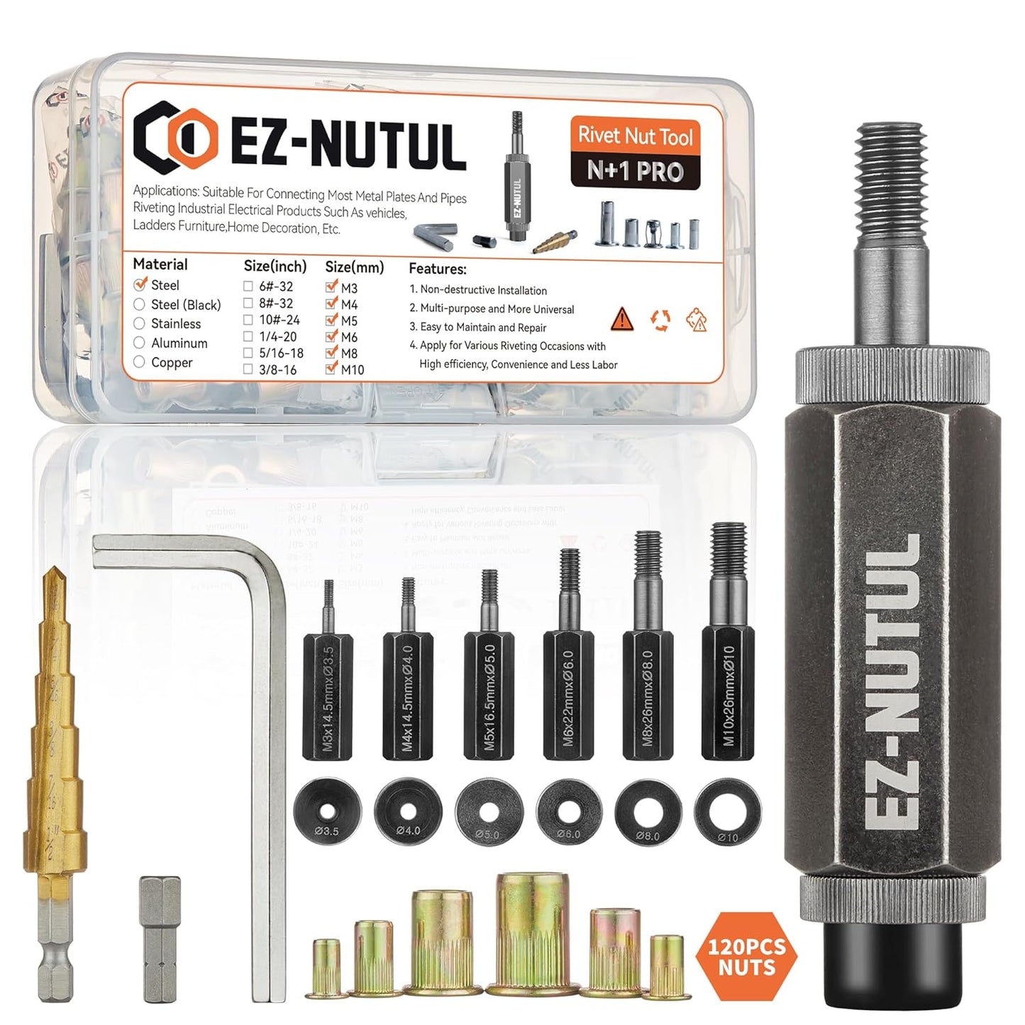 Rivet Nut Installation Tool Set for Metal Heavy Duty Use