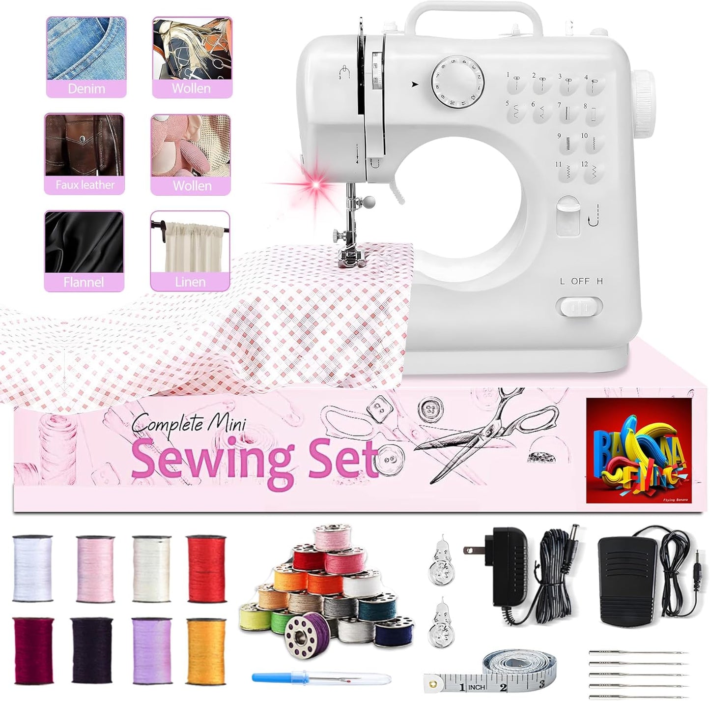 Mini Sewing Machine for Kids 8-12, 12 Stitch Patterns, Portable & Easy DIY