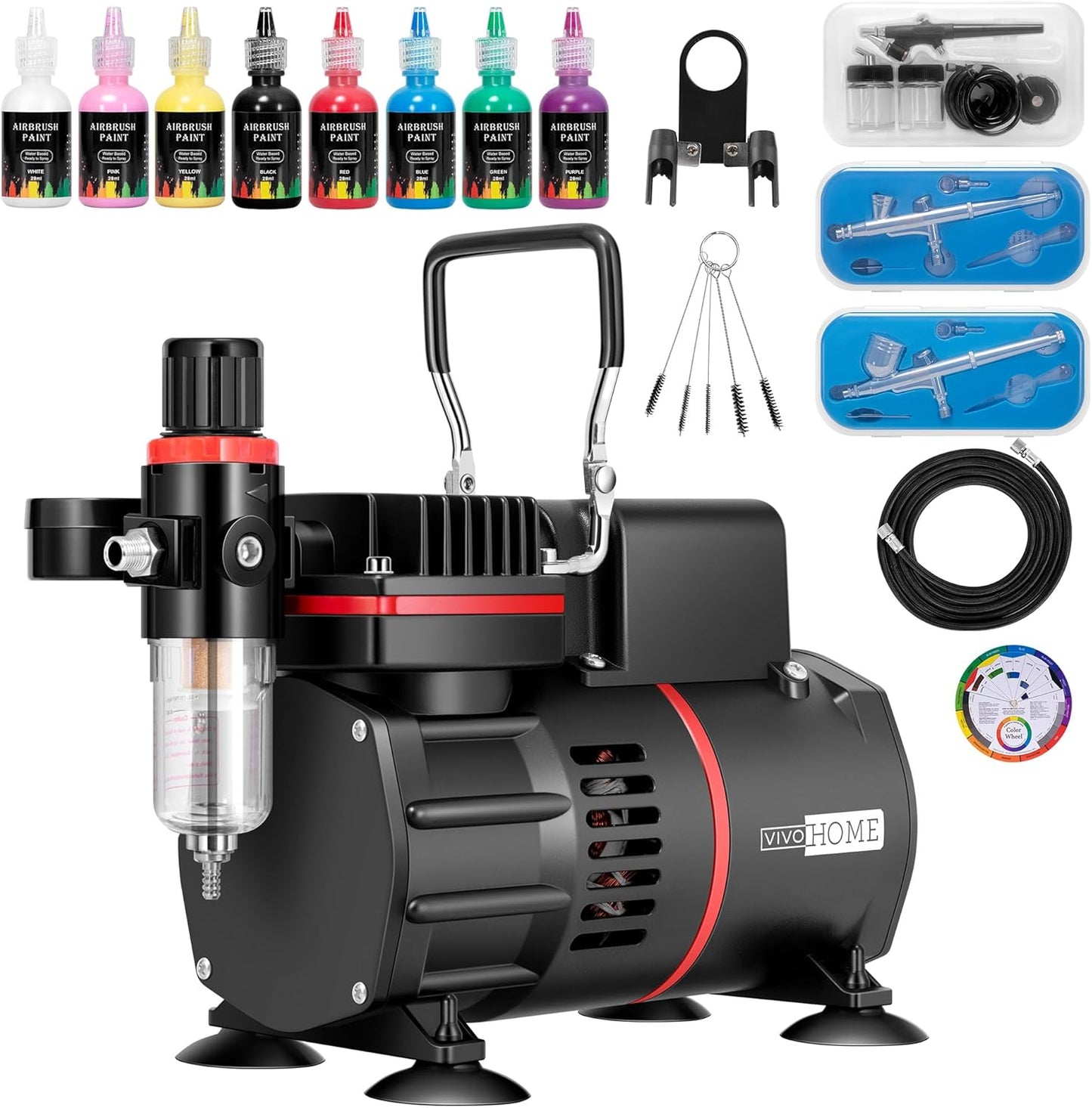 VIVOHOME Dual Action Airbrush Kit - Quiet Compressor & 8 Colors
