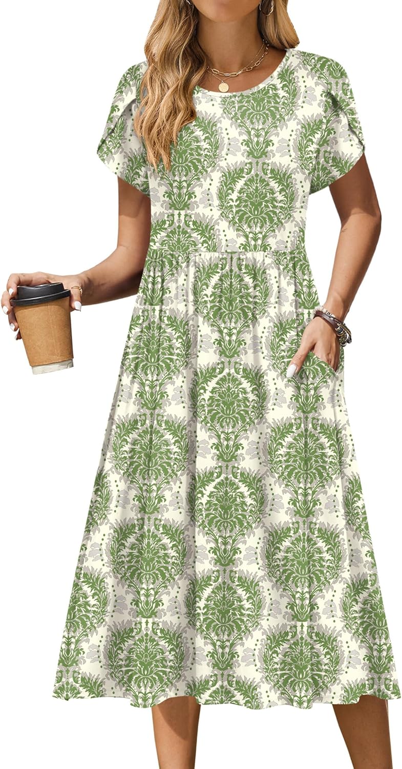 Zeagoo Women Summer Short Sleeve Midi Dress with Pockets
