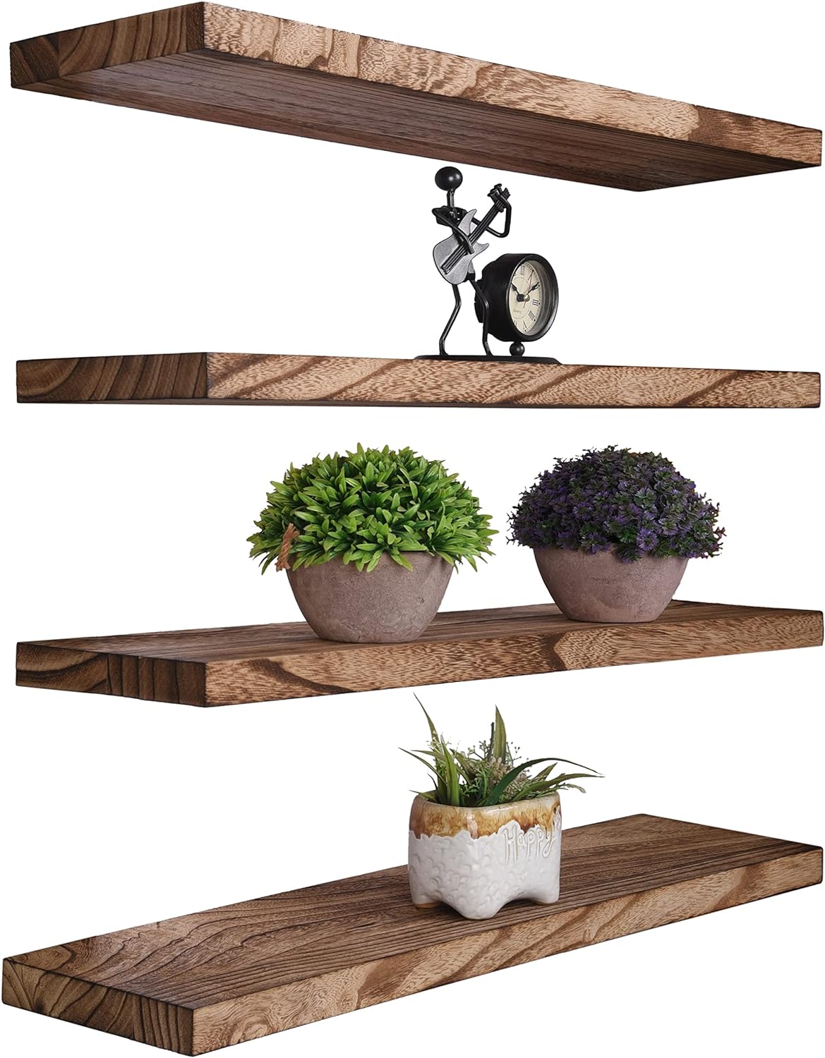 Rustic Wood Floating Shelves for Wall Decor - Set of 4 Light Walnut